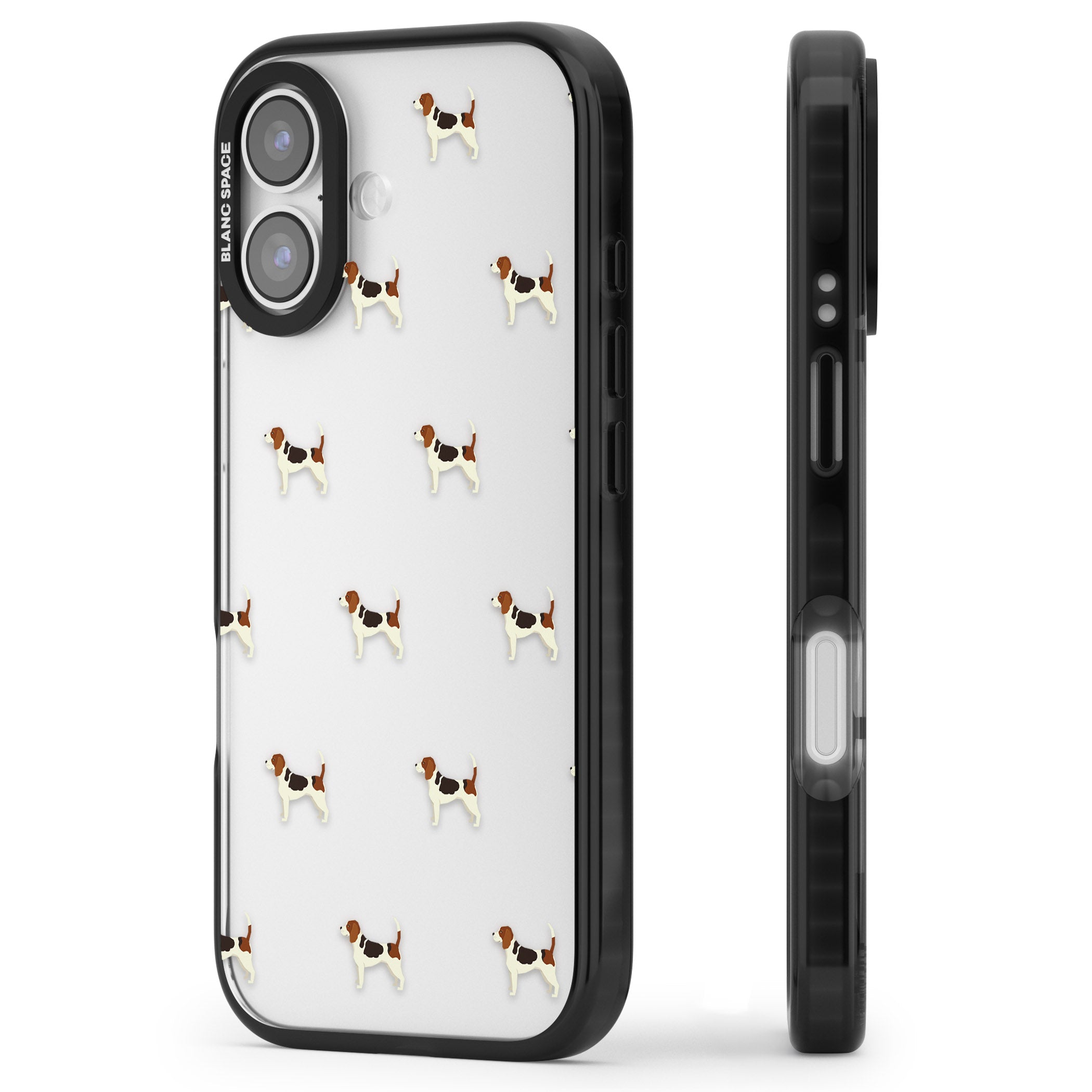 Beagle Dog Pattern iPhone 17 Impact Black Phone Case Side Profile