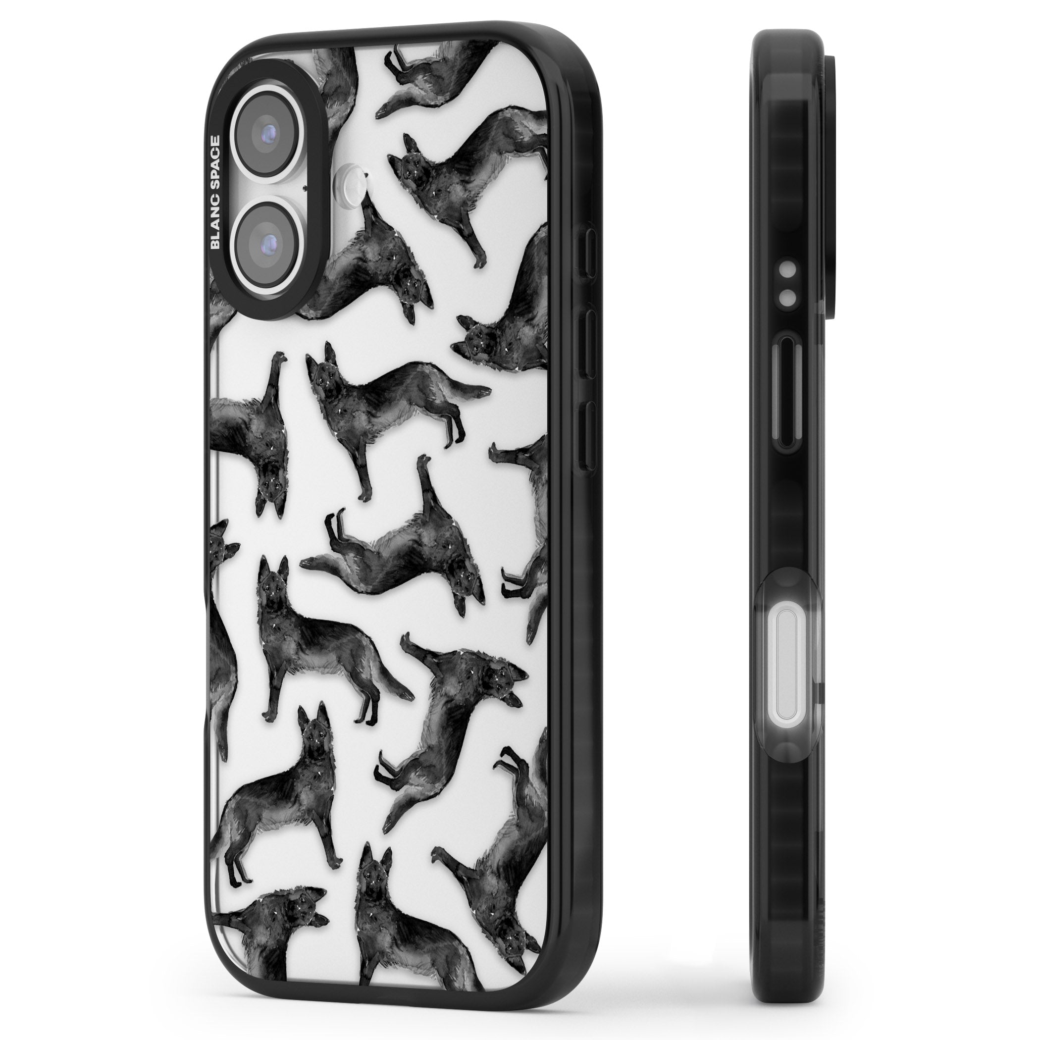 German Shepherd Pattern Black iPhone 17 Impact Black Phone Case Side Profile