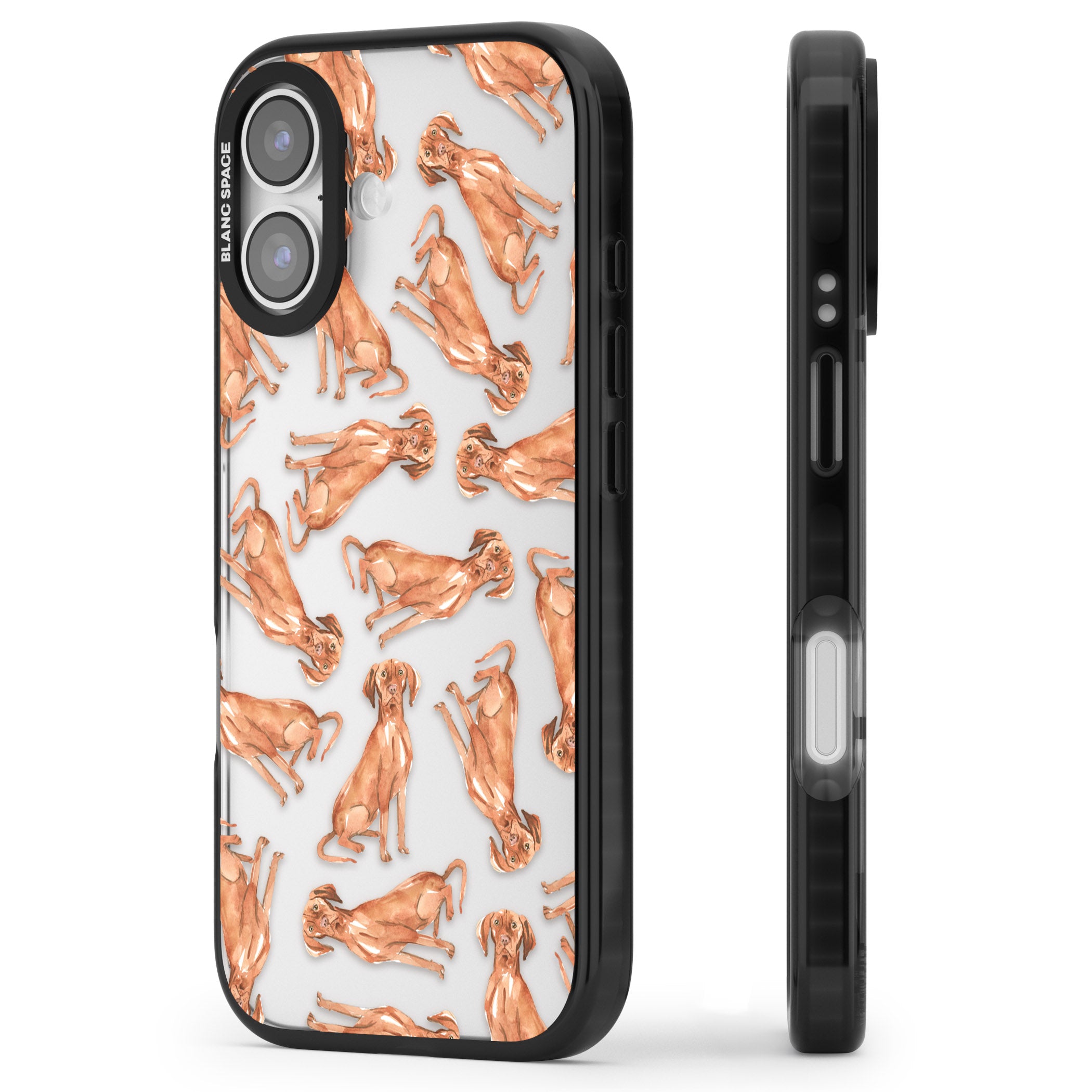 Hungarian Vizsla Watercolor Pattern iPhone 17 Impact Black Phone Case Side Profile