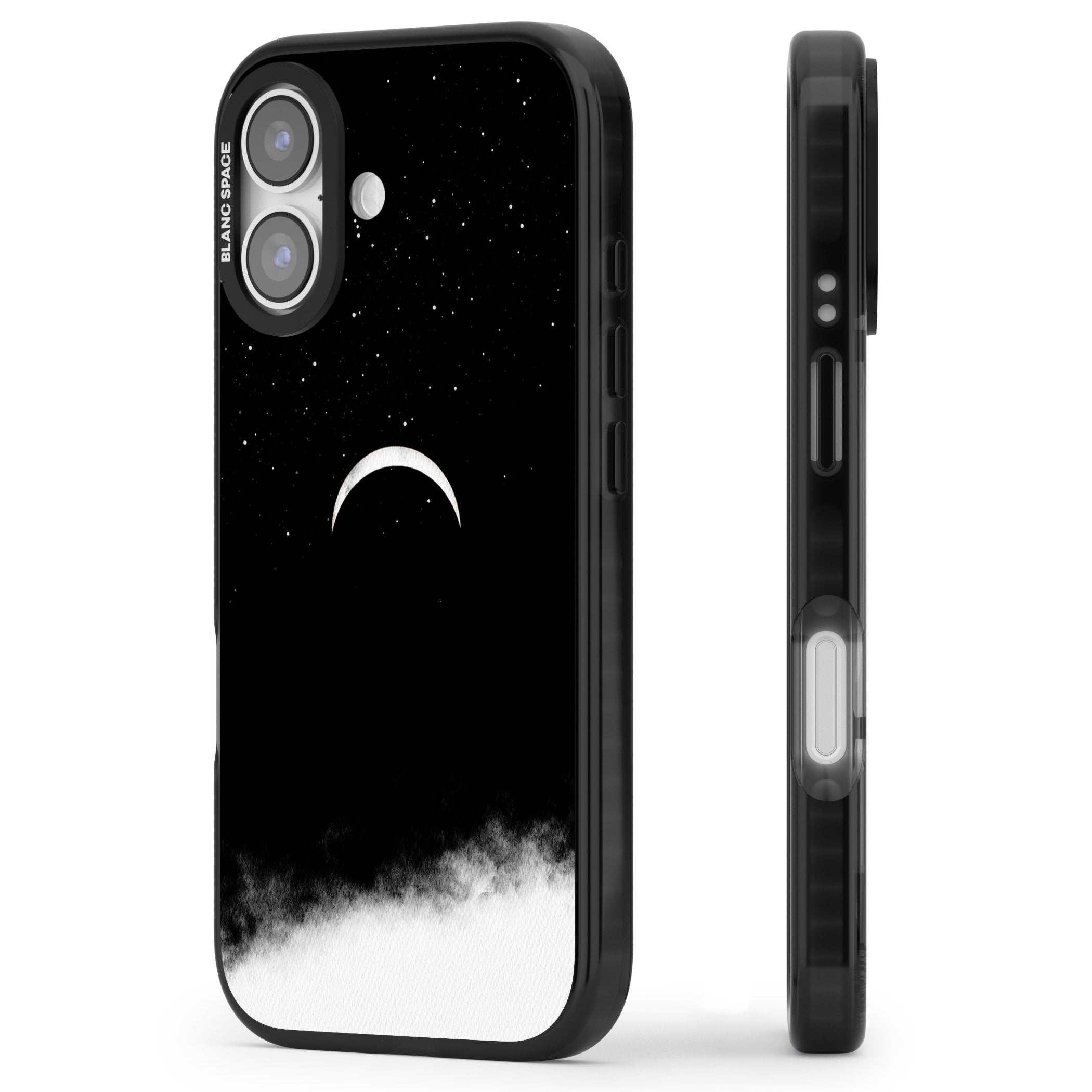 Crescent Moon Night Sky iPhone 17 Impact Black Phone Case Side Profile