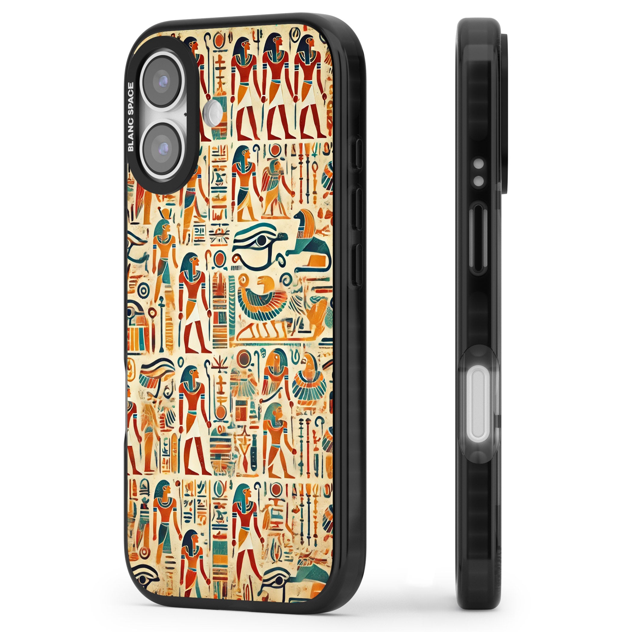 Egyptian Heiroglyphics iPhone 17 Impact Black Phone Case Side Profile