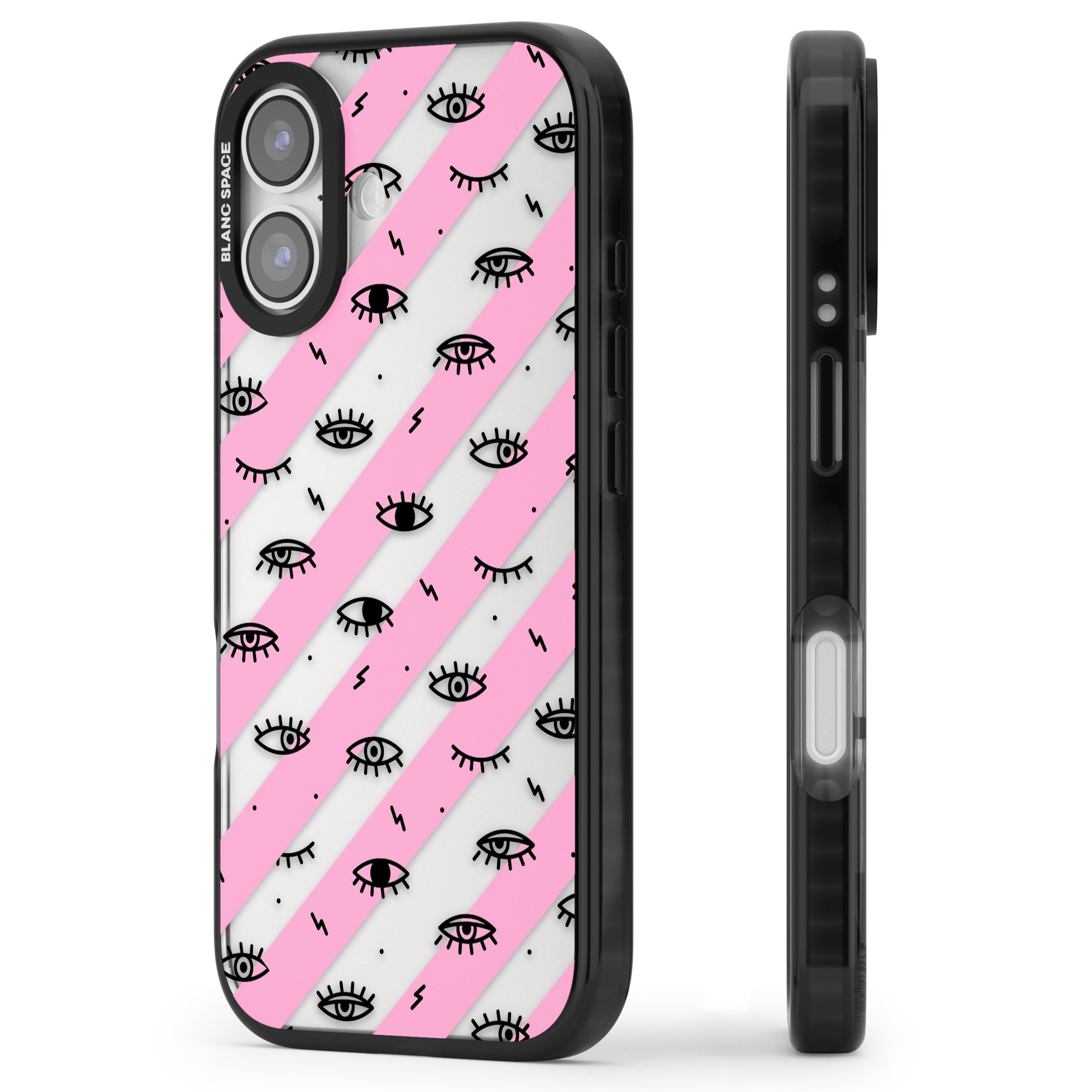 Pink Stripe Eyes iPhone 17 Impact Black Phone Case Side Profile