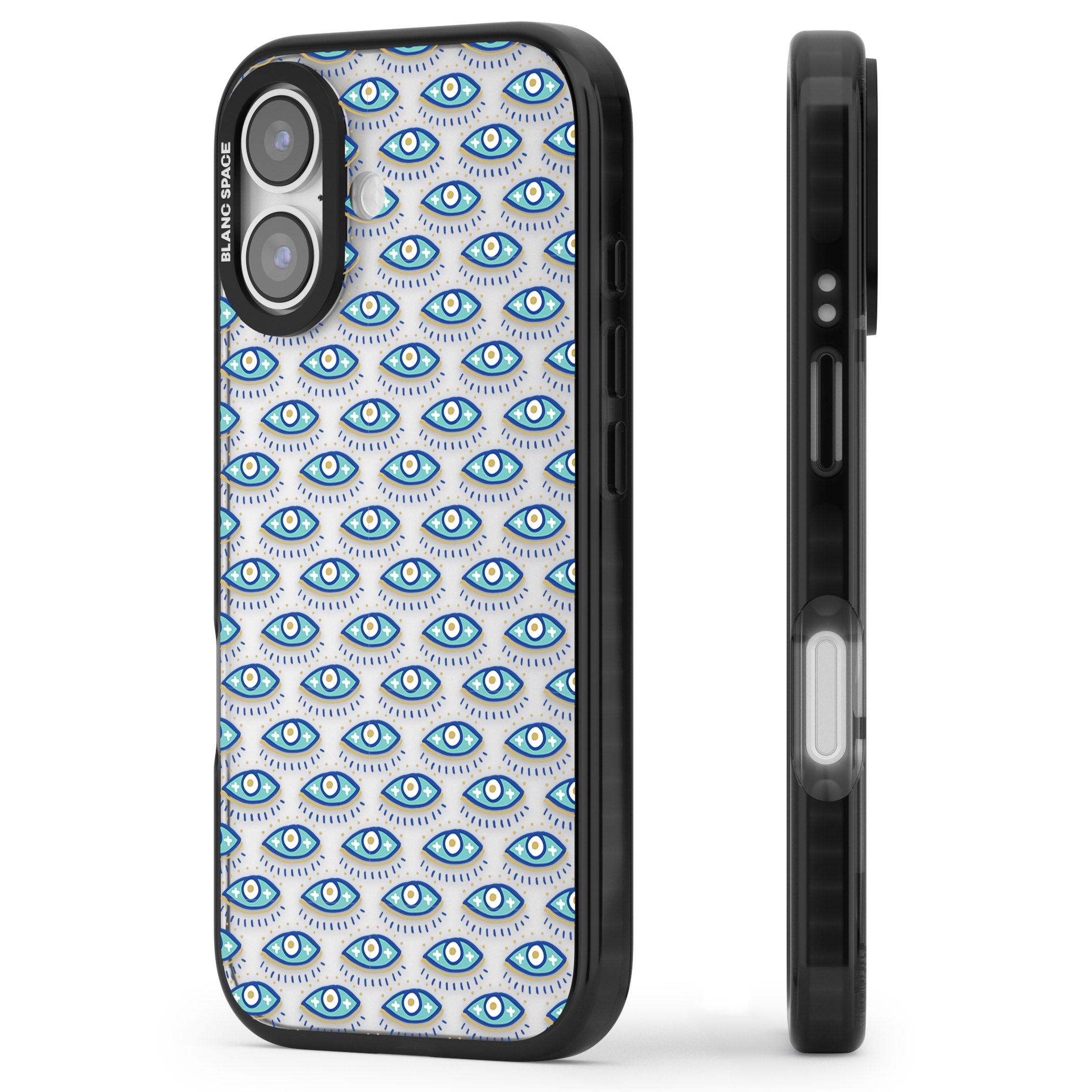 Psychedelic Eyes Pattern Color iPhone 17 Impact Black Phone Case Side Profile