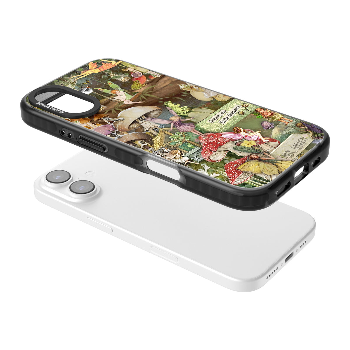 Dreamy Garden iPhone 16 / iPhone 16 Plus / iPhone 17 Impact Black Phone Case angled