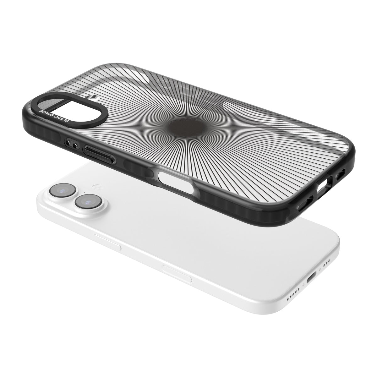 Linear Sunburst iPhone 16 / iPhone 16 Plus / iPhone 17 Impact Black Phone Case angled