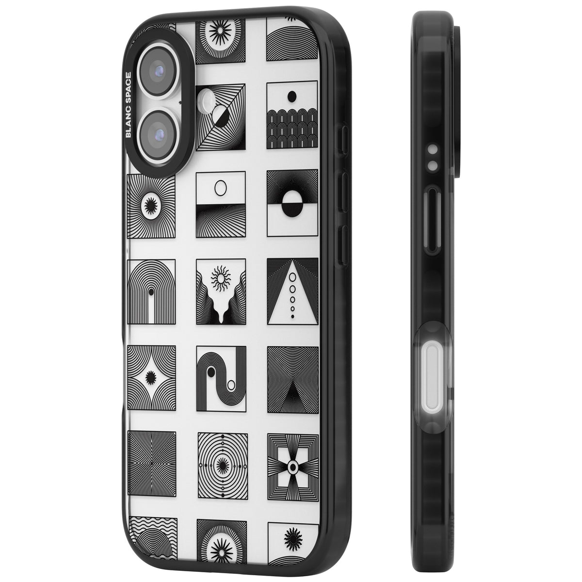 Abstract Geometric iPhone 16 / iPhone 16 Plus / iPhone 17 Impact Black Phone Case side