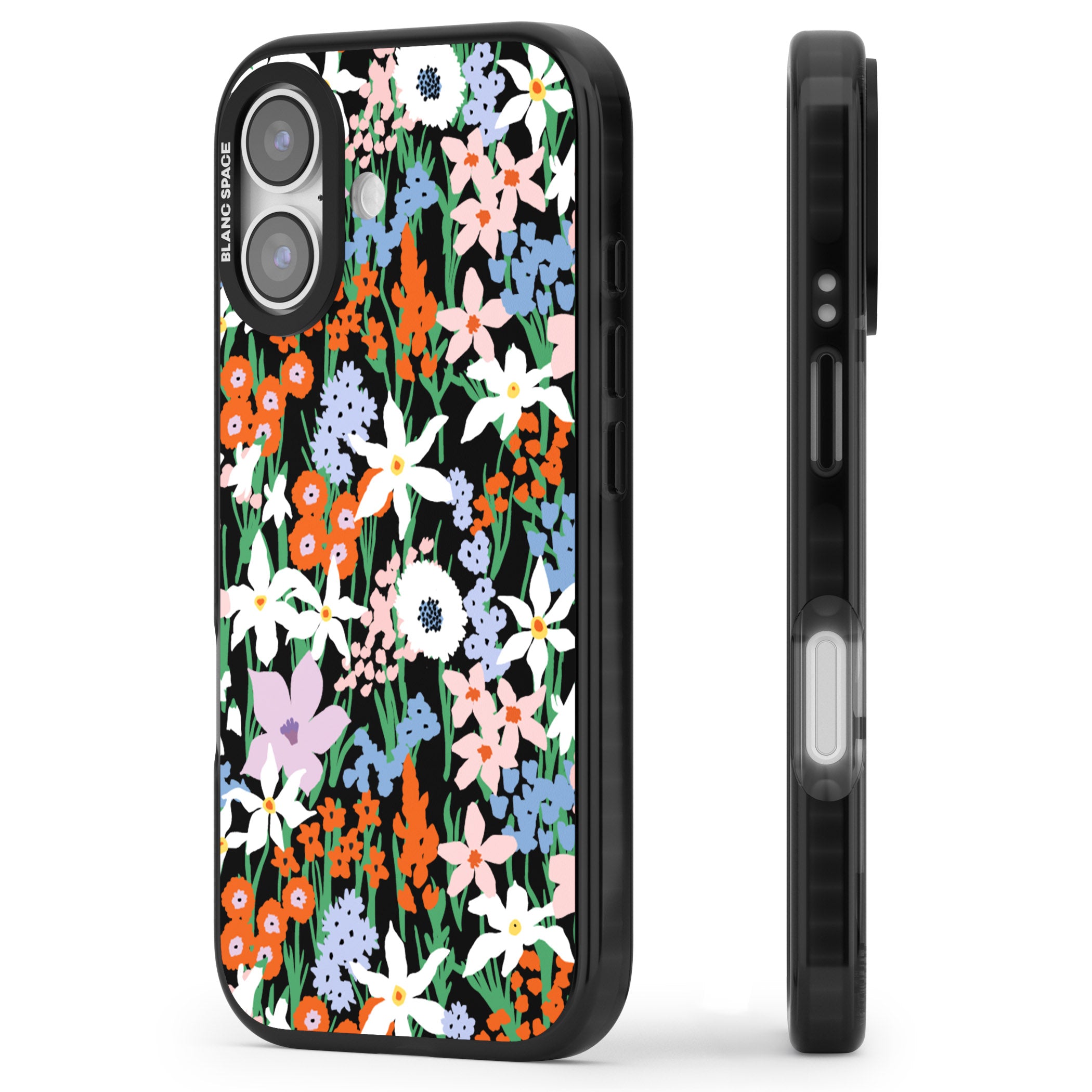 Floral Bloom Meadow Solid iPhone 17 Impact Black Phone Case Side Profile