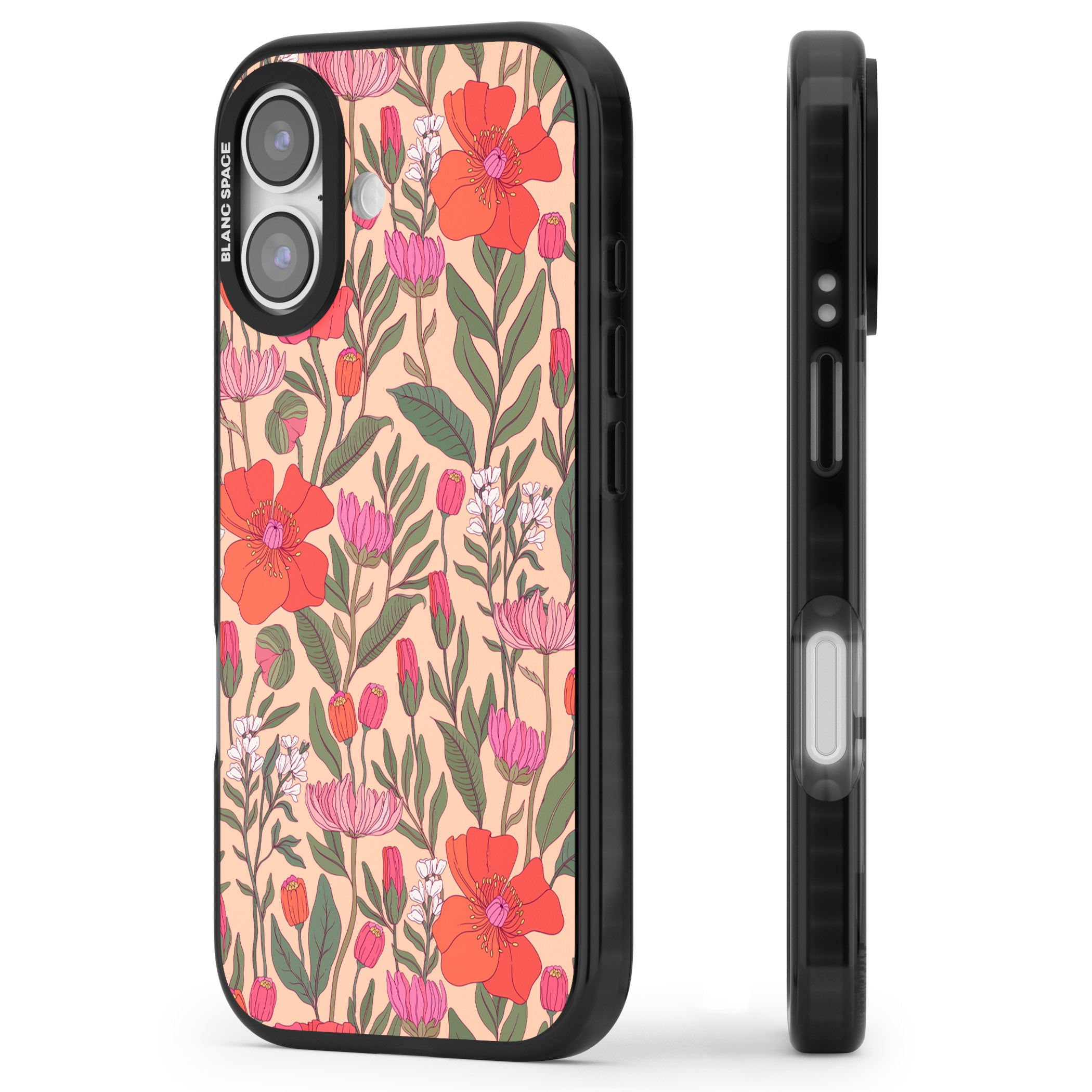Peachy Floral Background iPhone 17 Impact Black Phone Case Side Profile