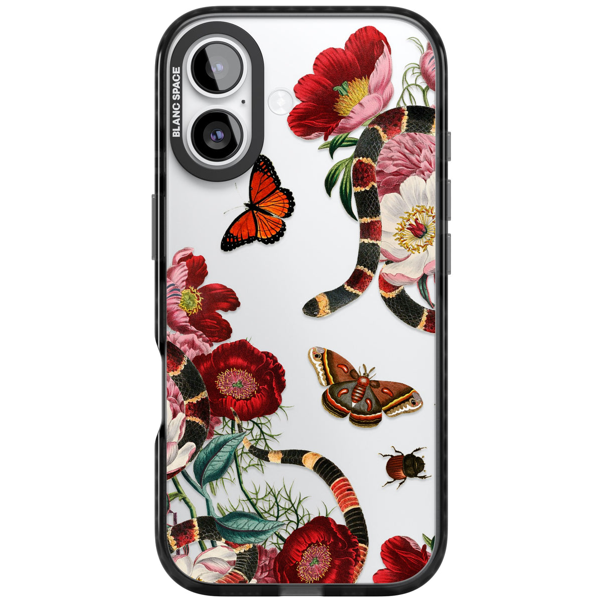 Botanical Snake iPhone 16 / iPhone 16 Plus / iPhone 17 Impact Black Phone Case front