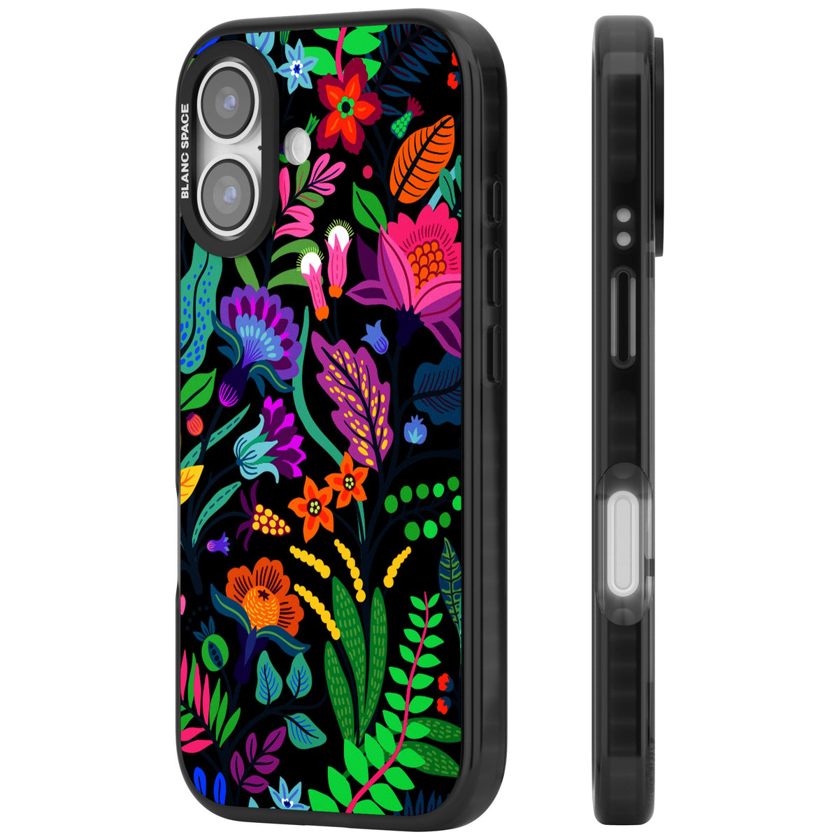 Floral Vibe (Black) iPhone 16 / iPhone 16 Plus / iPhone 17 Impact Black Phone Case side