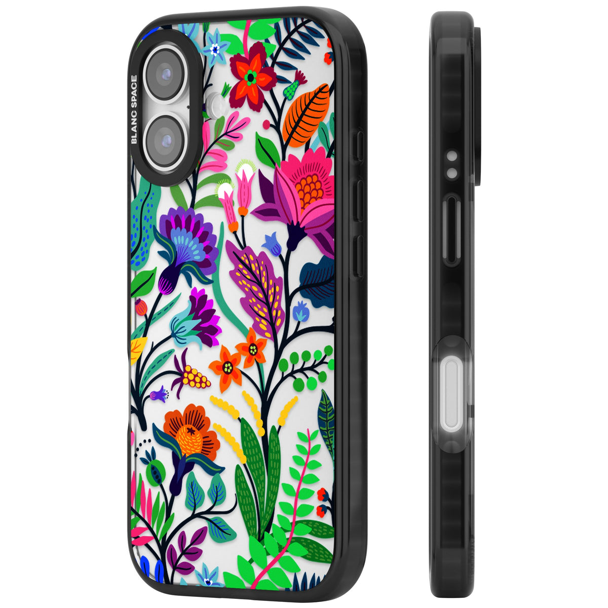 Floral Vibe iPhone 16 / iPhone 16 Plus / iPhone 17 Impact Black Phone Case side