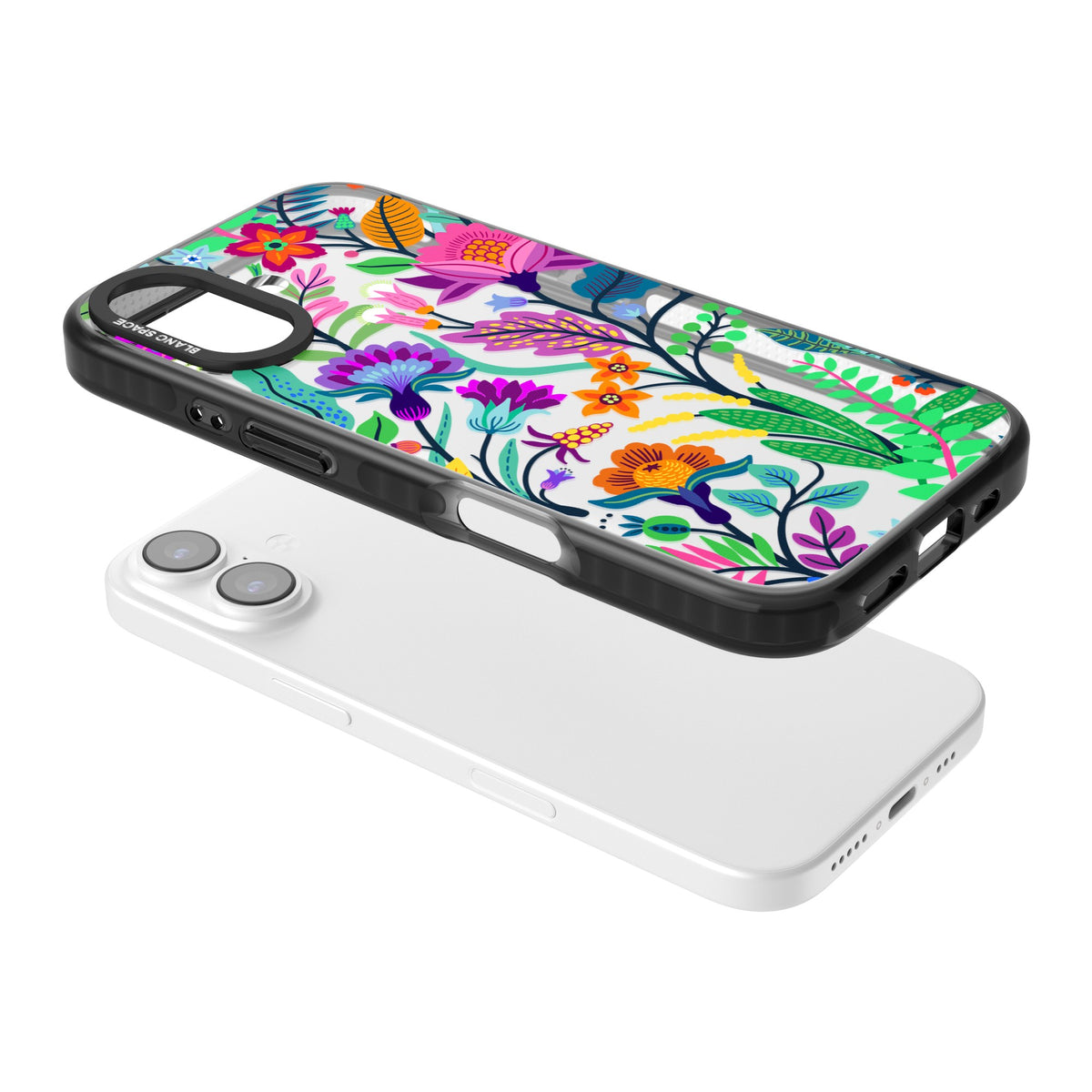 Floral Vibe iPhone 16 / iPhone 16 Plus / iPhone 17 Impact Black Phone Case angled