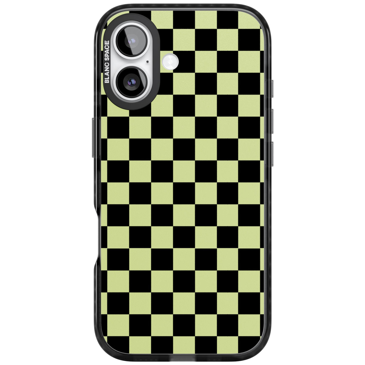 Black & Lime Check iPhone 16 / iPhone 16 Plus / iPhone 17 Impact Black Phone Case front