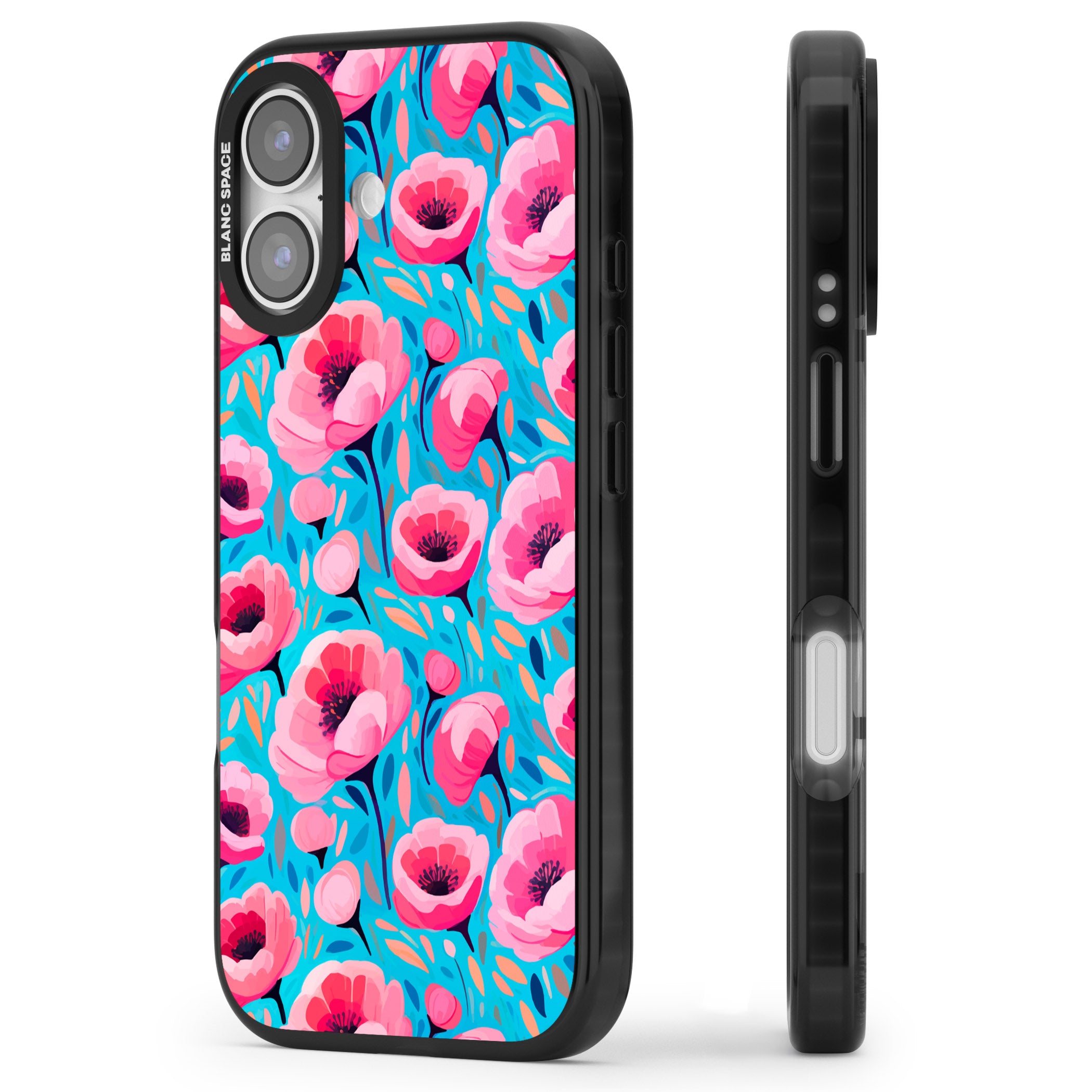 Tropical Pink Poppies iPhone 17 Impact Black Phone Case Side Profile