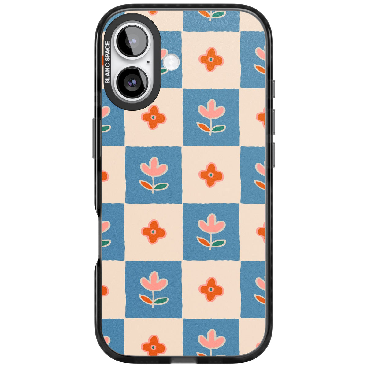 Vintage Bloom Checkered iPhone 16 / iPhone 16 Plus / iPhone 17 Impact Black Phone Case front