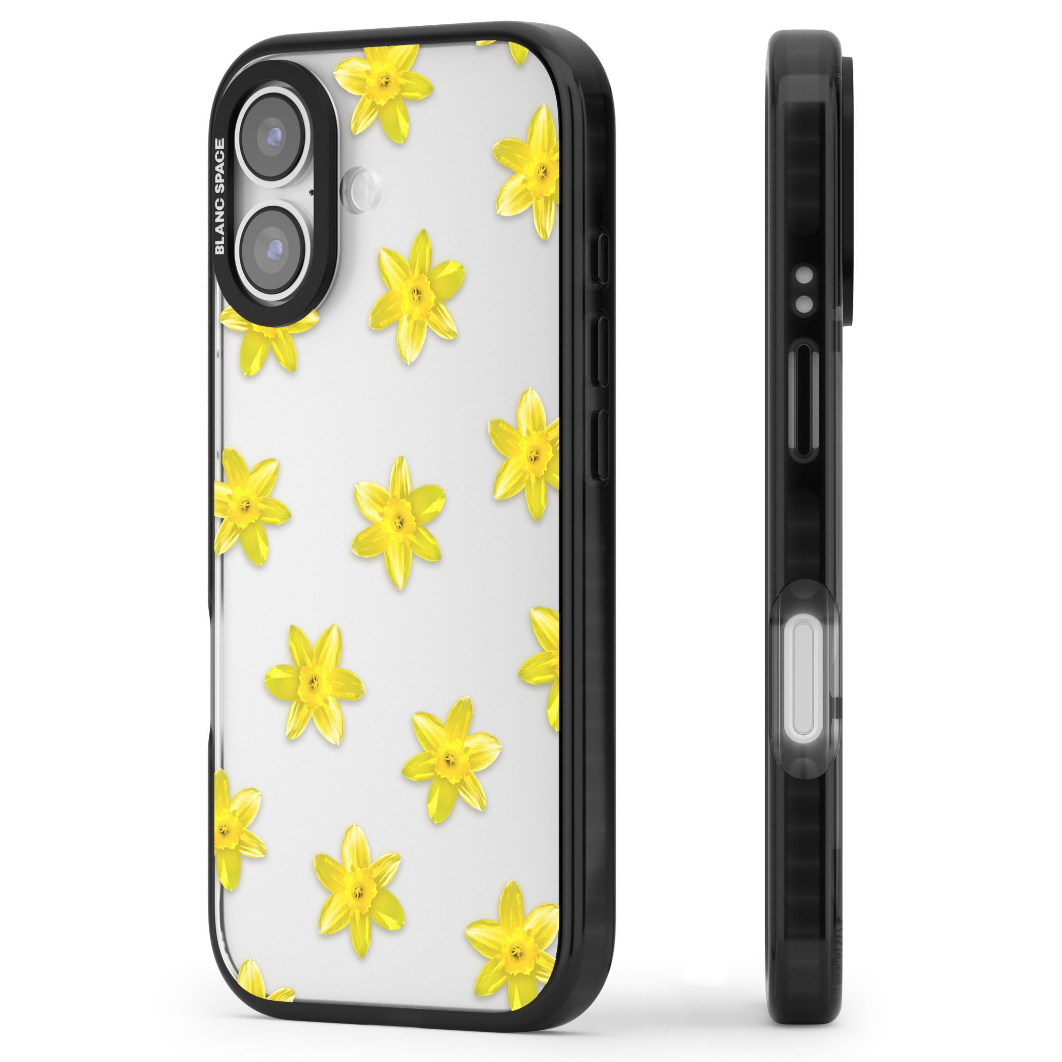 Daffodils Transparent Pattern iPhone 17 Impact Black Phone Case Side Profile