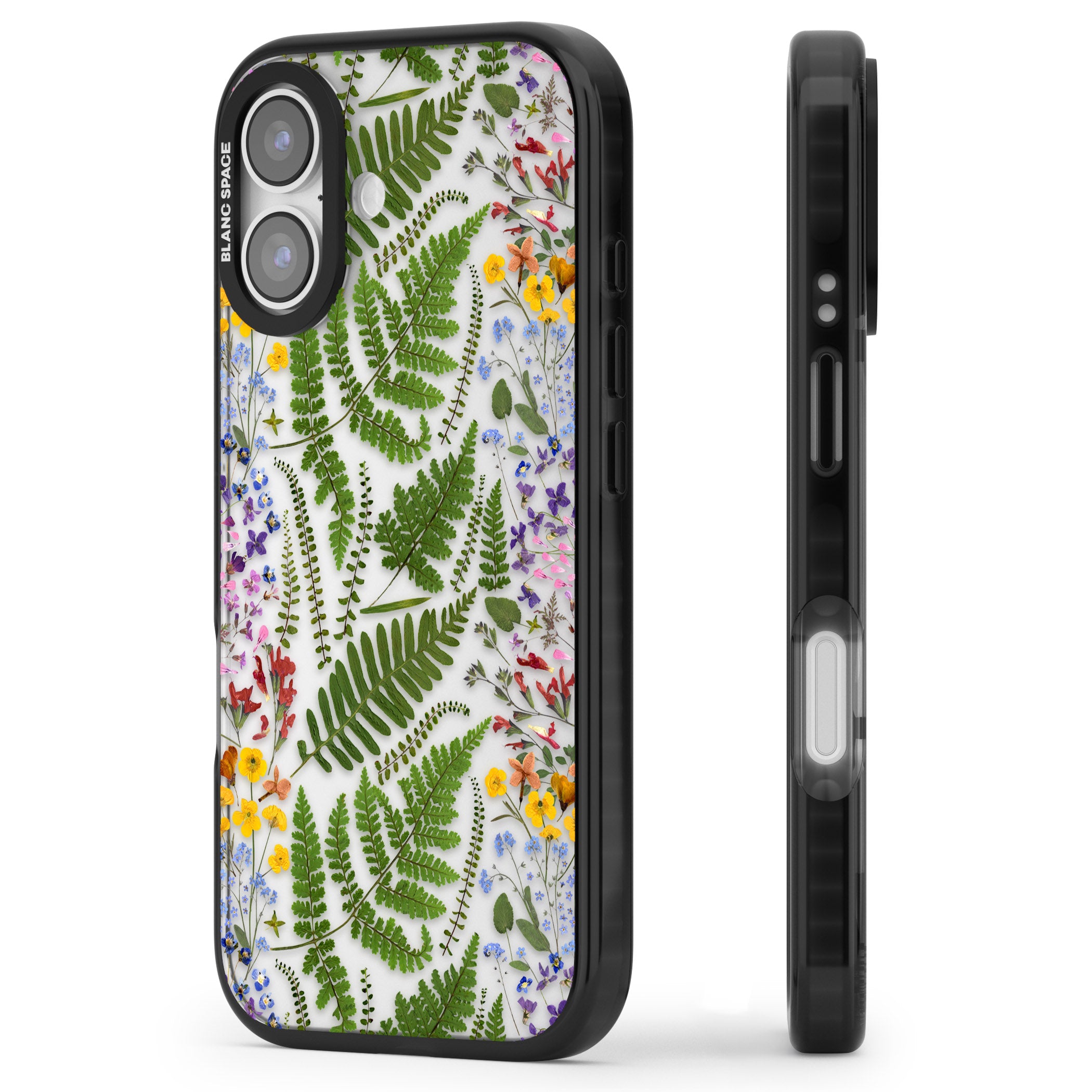 Botanical Fern & Floral iPhone 17 Impact Black Phone Case Side Profile