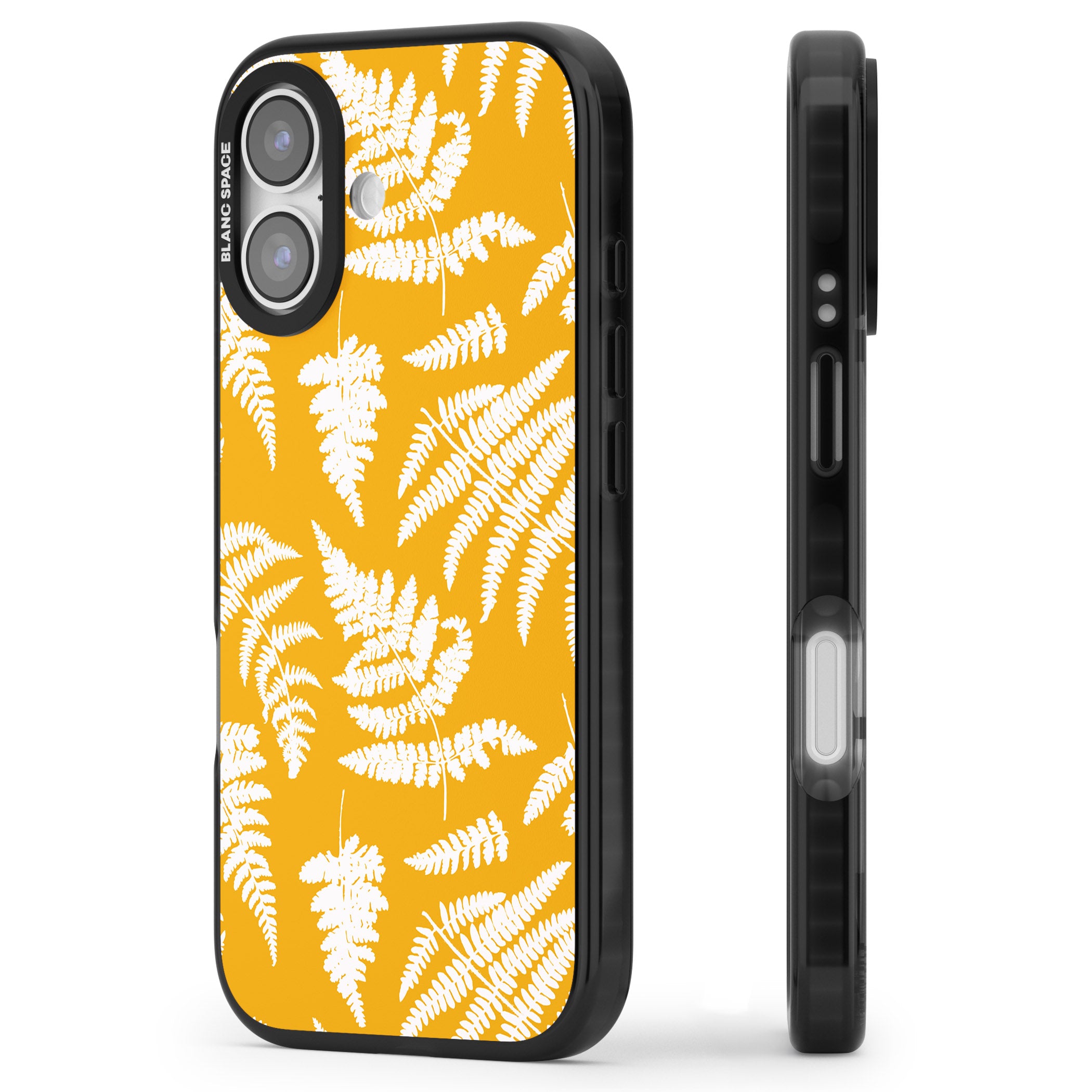Fern Pattern On Yellow iPhone 17 Impact Black Phone Case Side Profile
