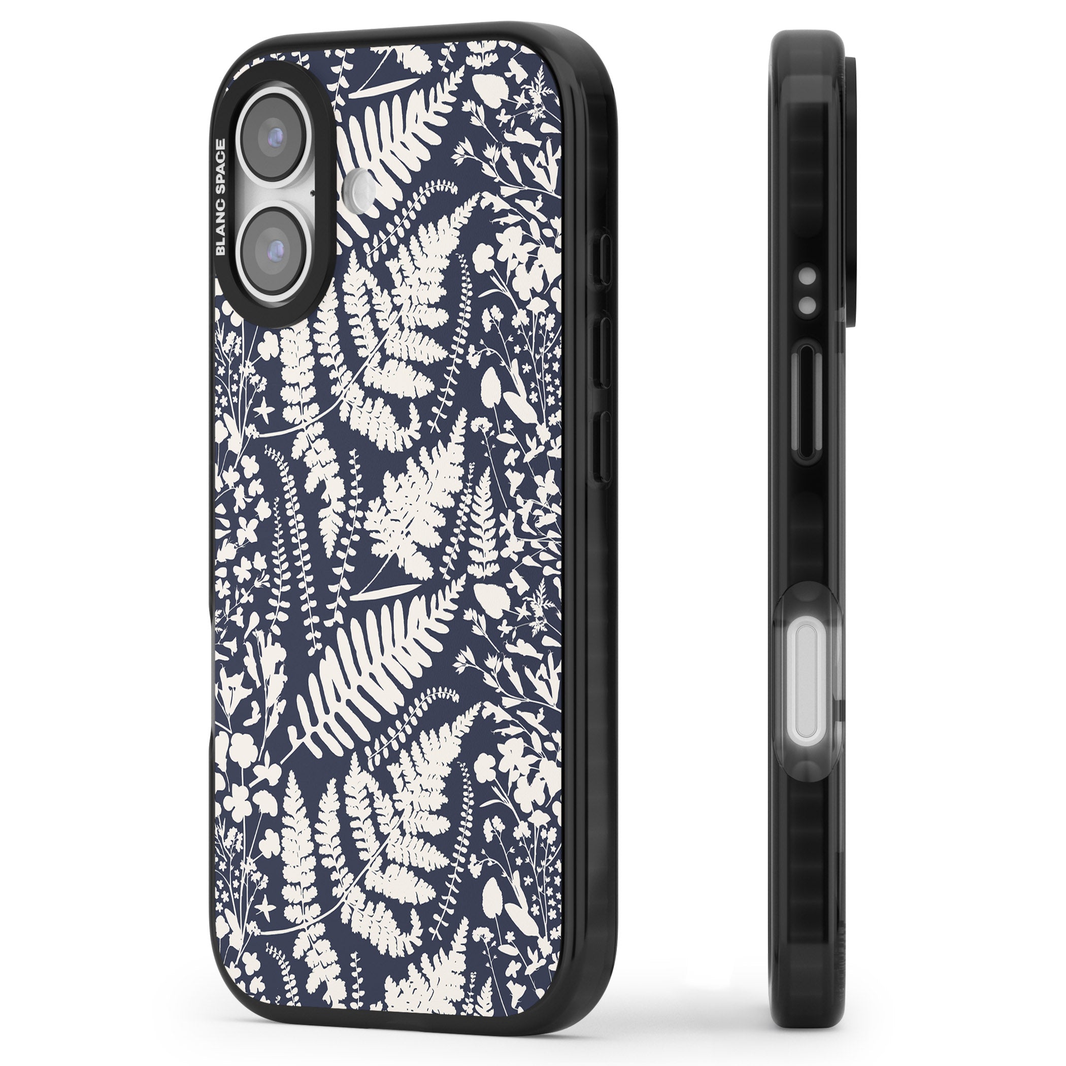 Wildflowers & Ferns On Navy iPhone 17 Impact Black Phone Case Side Profile