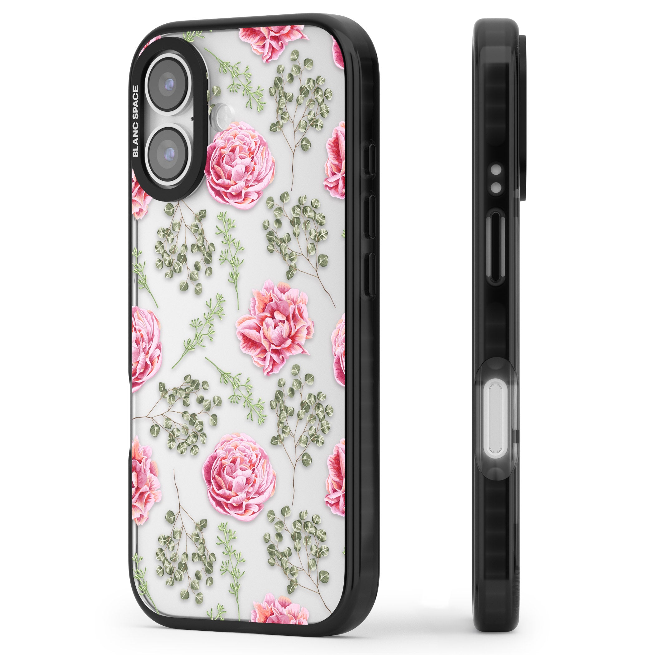 Roses & Eucalyptus Floral iPhone 17 Impact Black Phone Case Side Profile