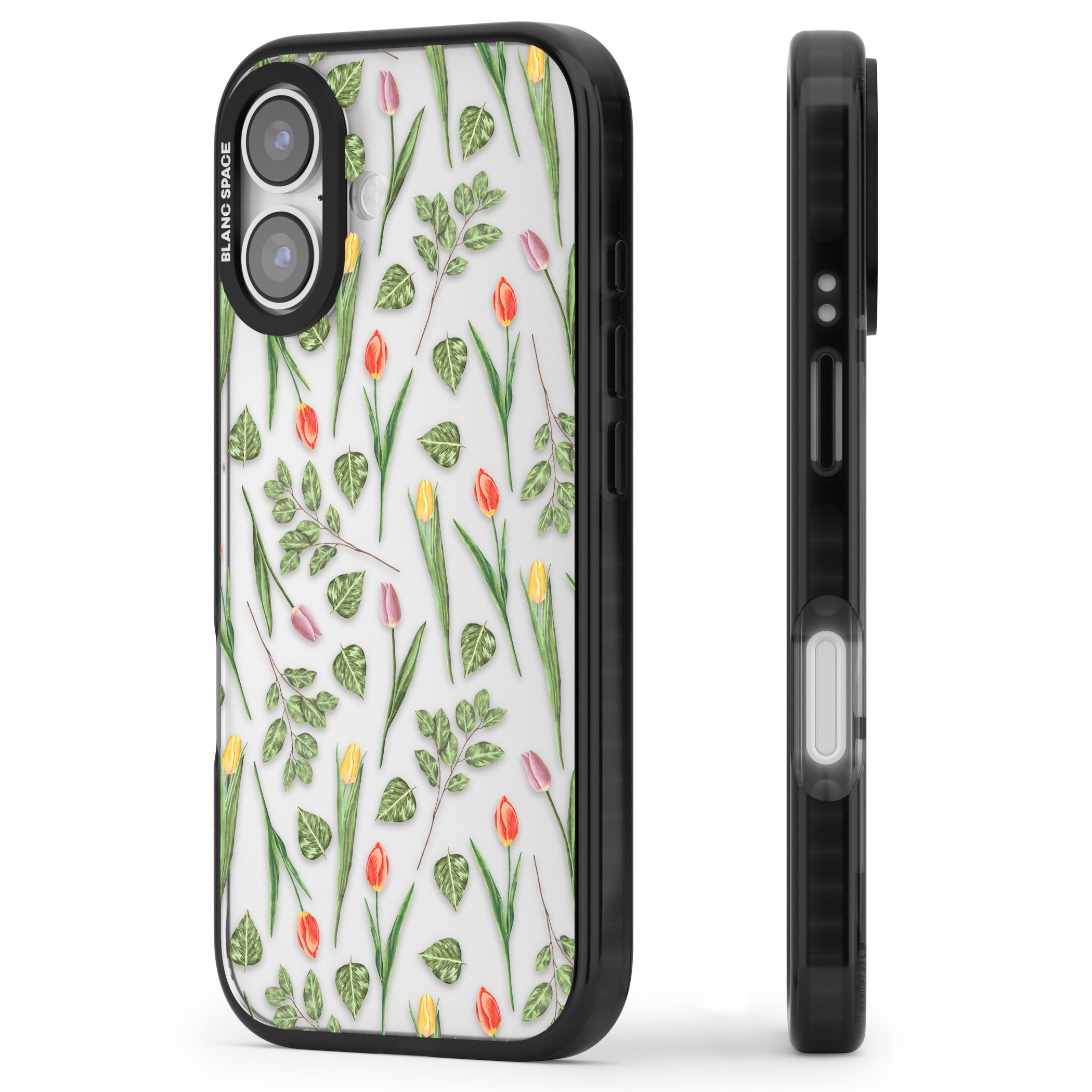 Spring Tulips Floral iPhone 17 Impact Black Phone Case Side Profile