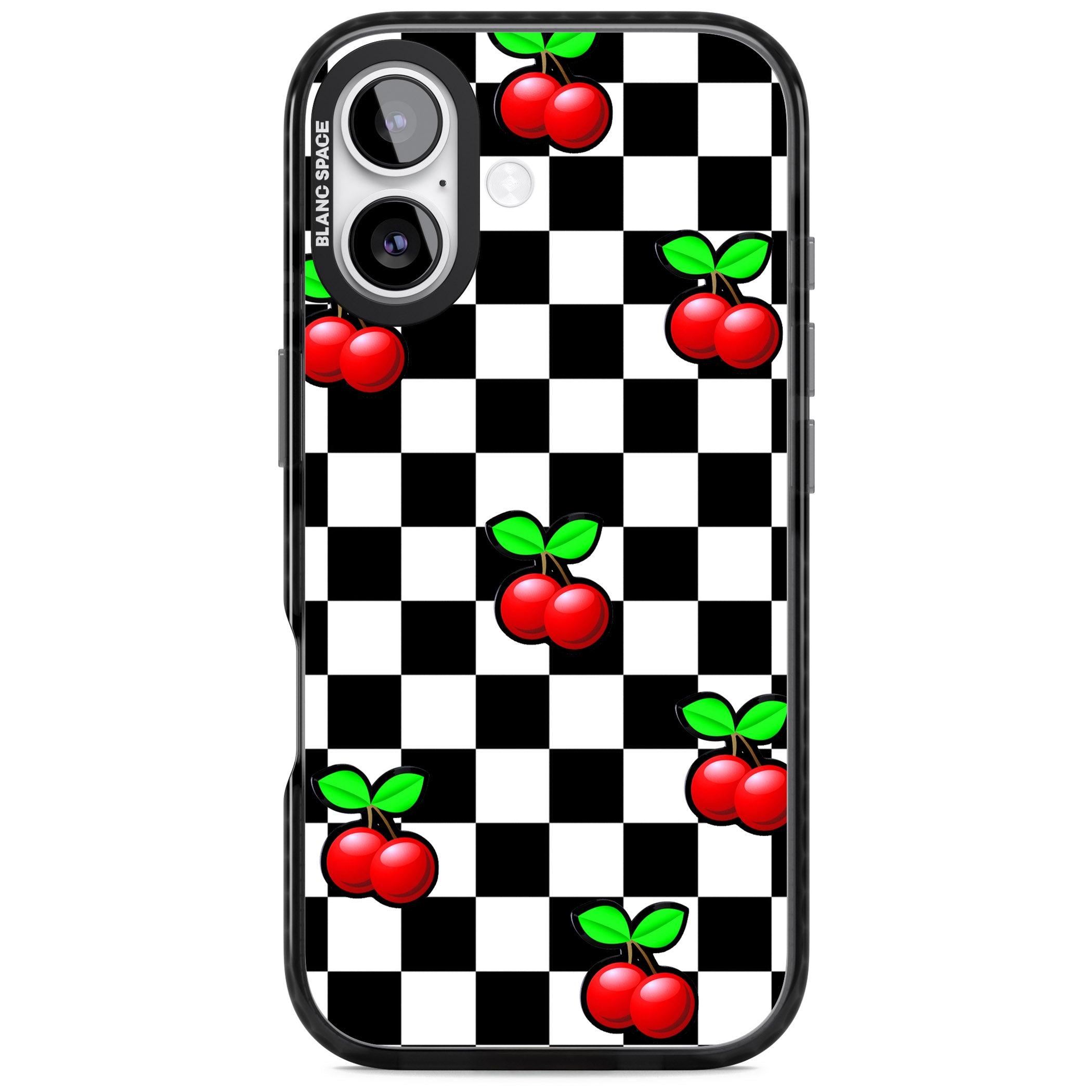 Checkered Cherry iPhone 17 Impact Black Phone Case