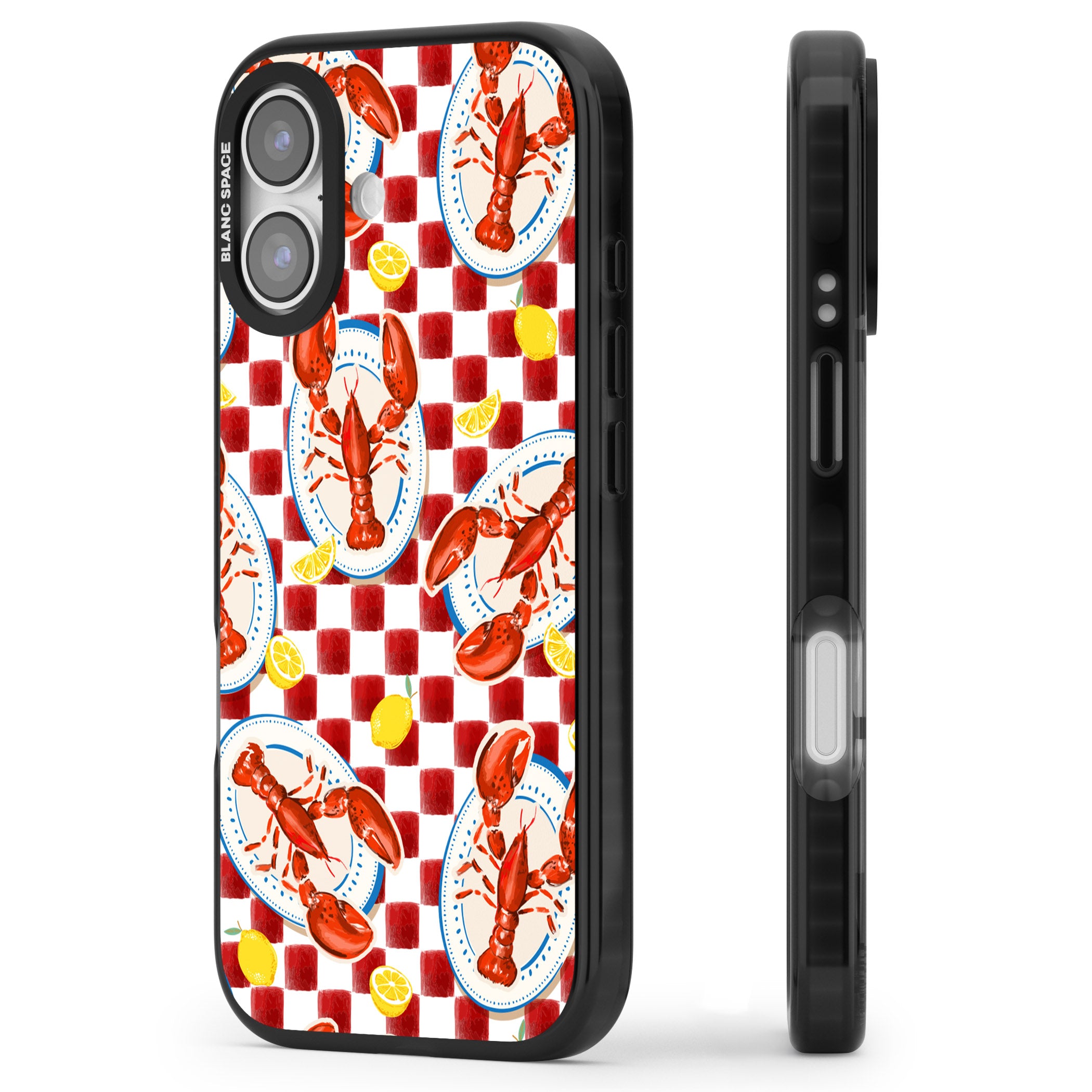 Red Lobster Checkered iPhone 17 Impact Black Phone Case Side Profile