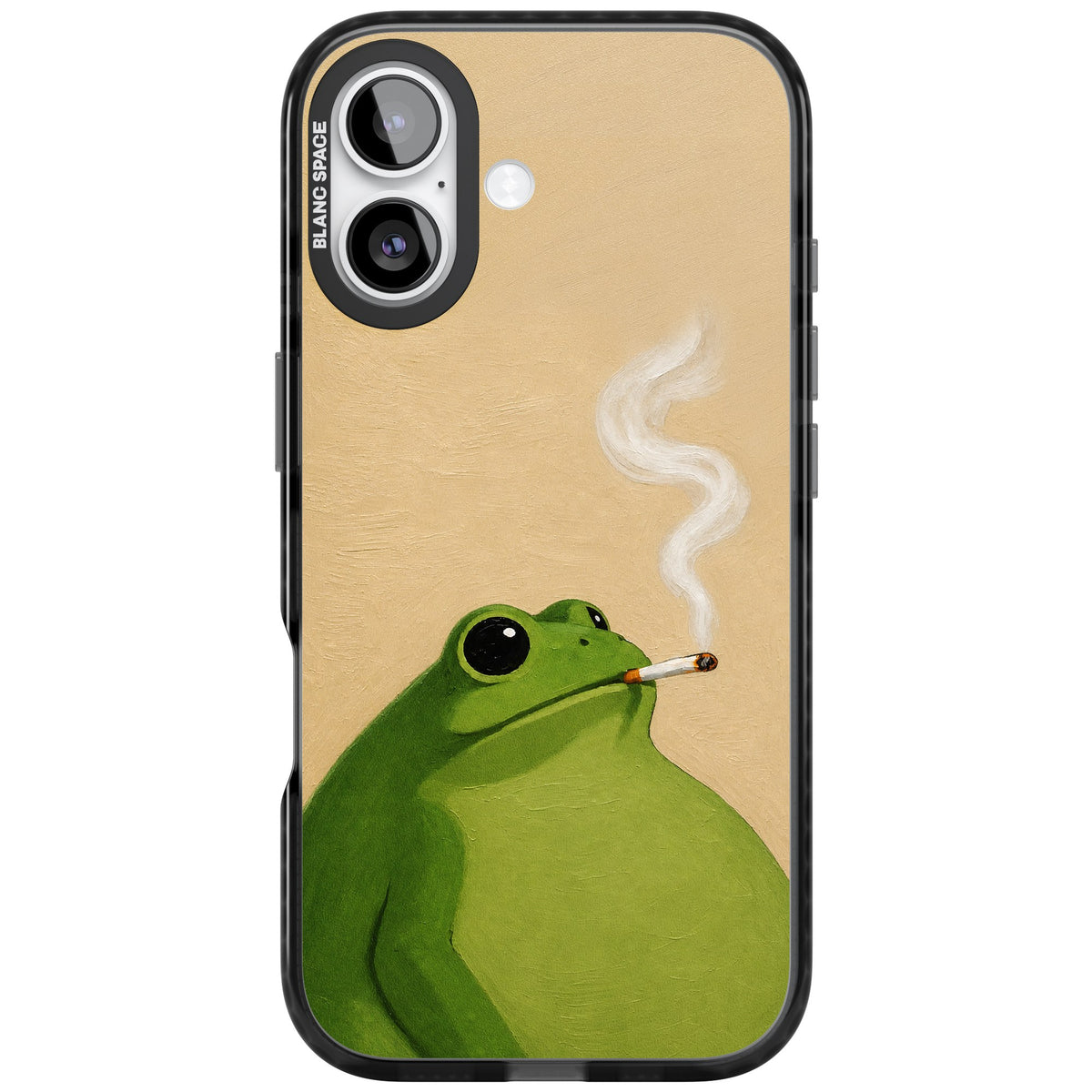 The Smoking Frog iPhone 16 / iPhone 16 Plus / iPhone 17 Impact Black Phone Case front