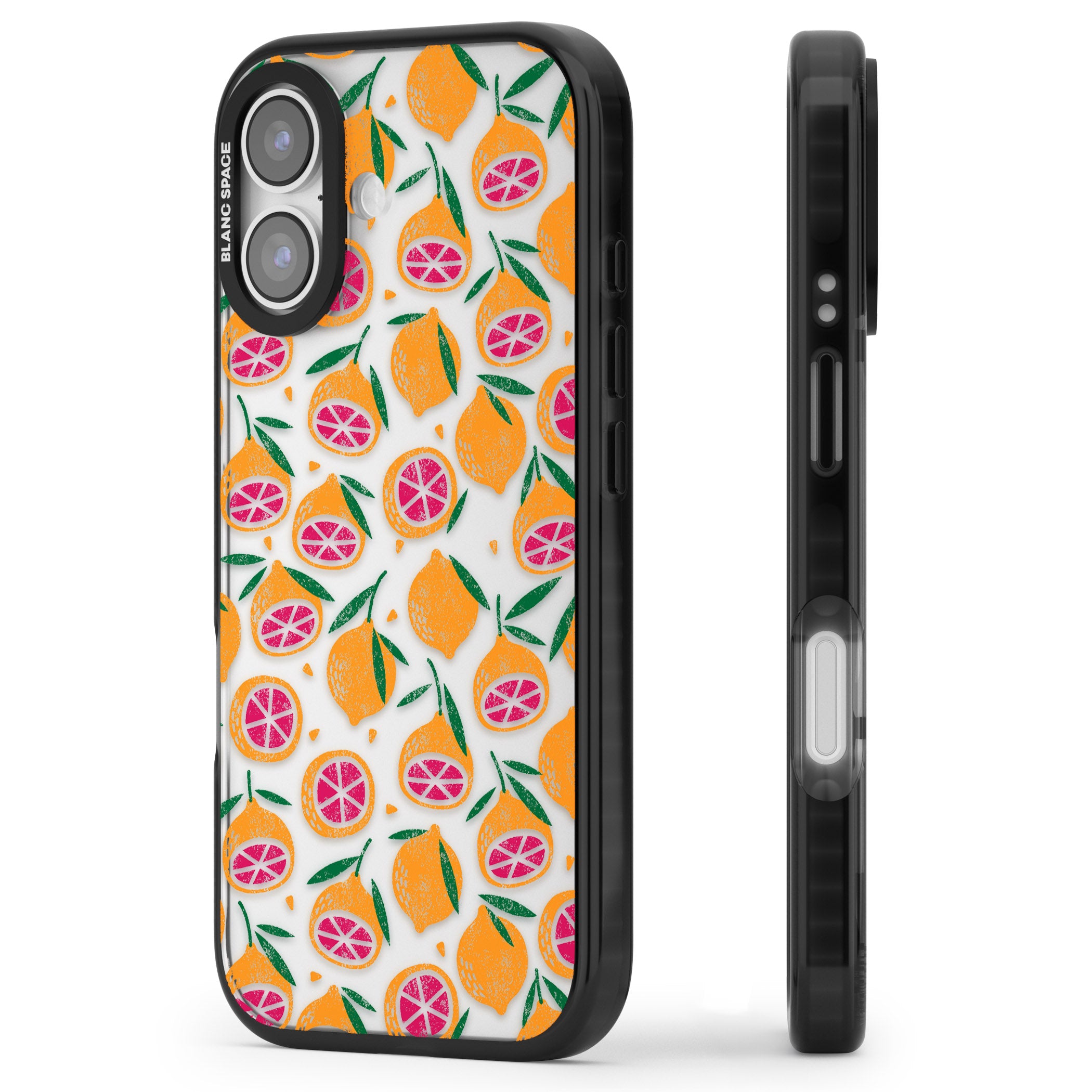 Blood Orange Fruit Pattern Transparent iPhone 17 Impact Black Phone Case Side Profile