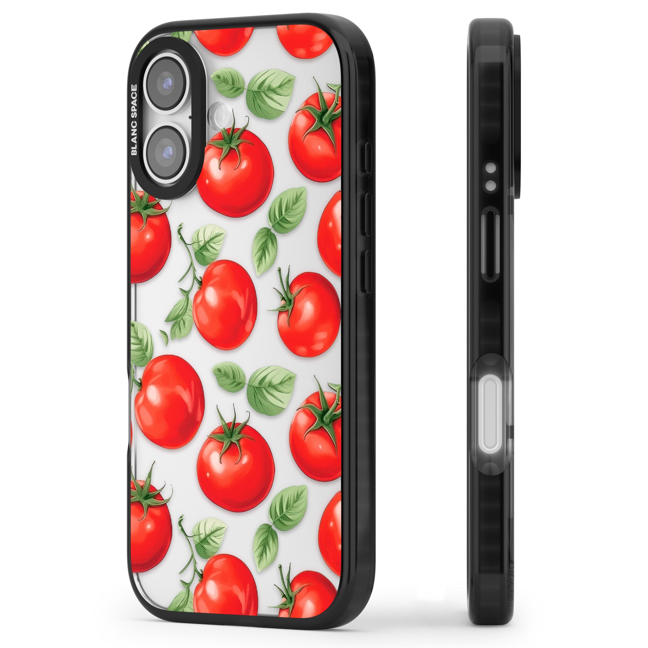 Tomato Pattern iPhone 17 Impact Black Phone Case Side Profile