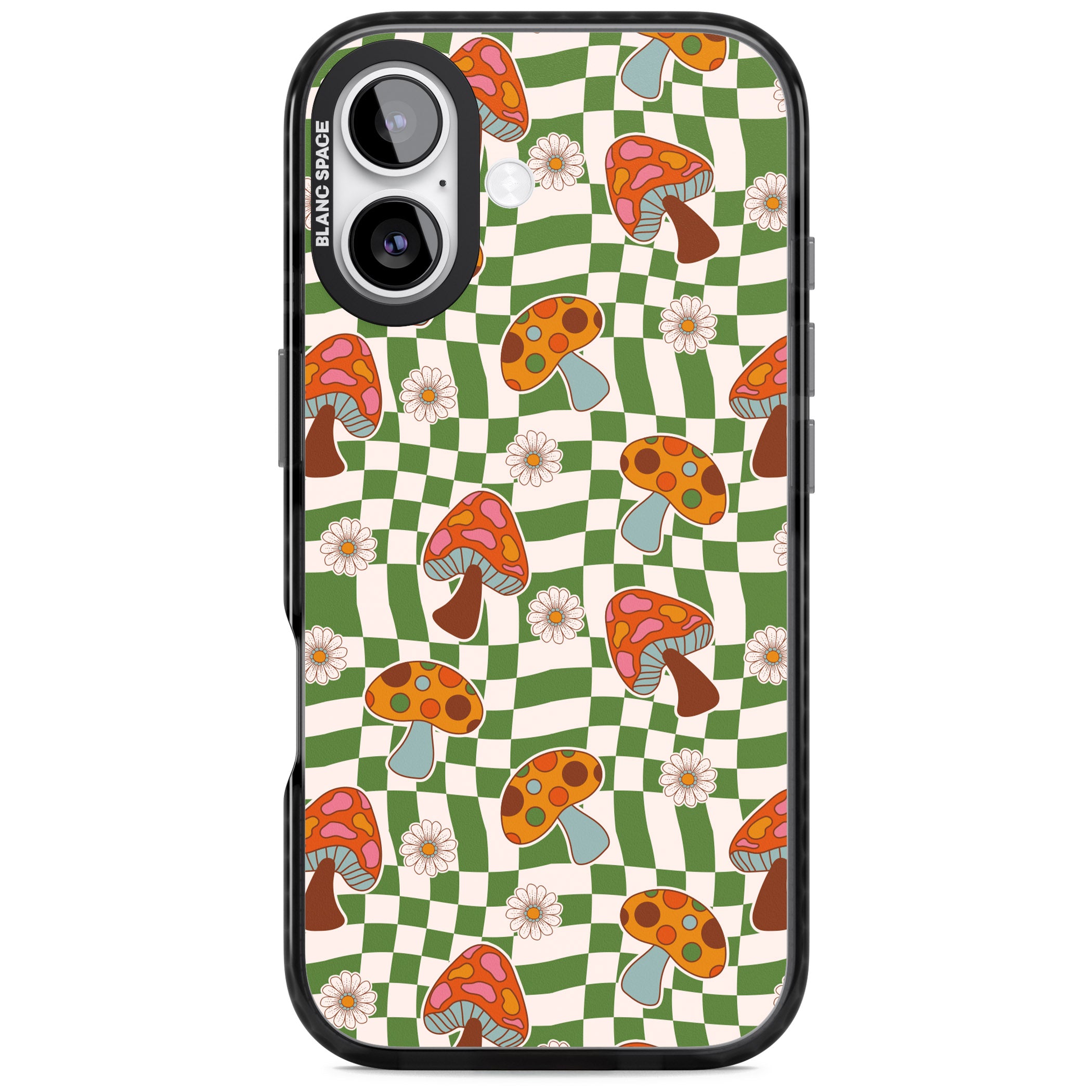 Wavy Checked Shroom & Bloom iPhone 17 Impact Black Phone Case