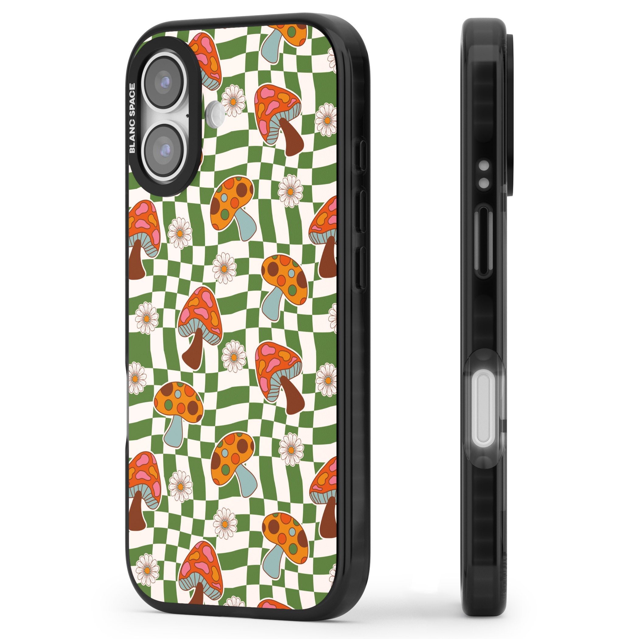 Wavy Checked Shroom & Bloom iPhone 17 Impact Black Phone Case Side Profile