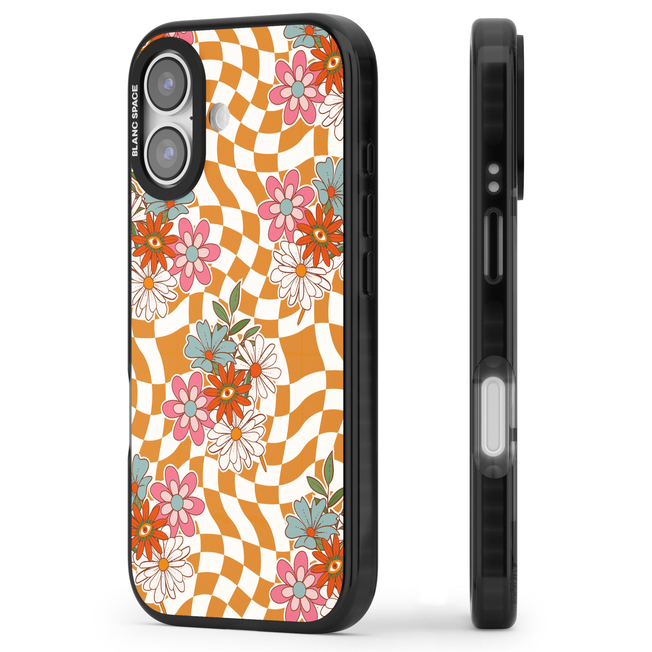 Wavy Checked Bloom iPhone 17 Impact Black Phone Case Side Profile