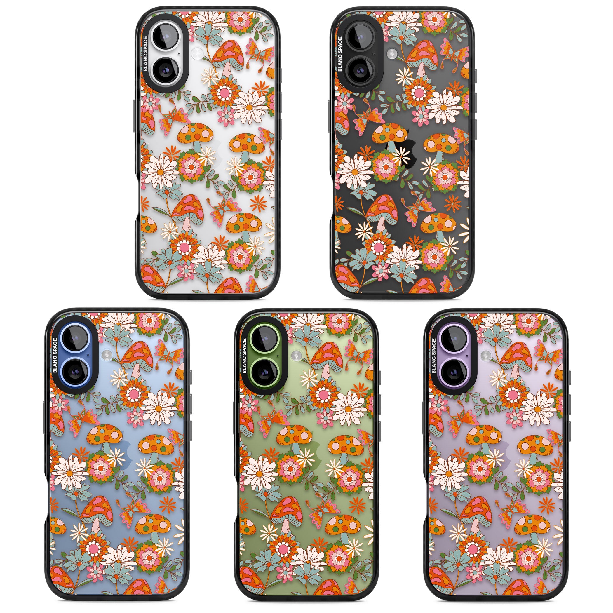 Groovy Shrooms & Flowers iPhone 17 Impact Black Phone Case APT Impact Protection
