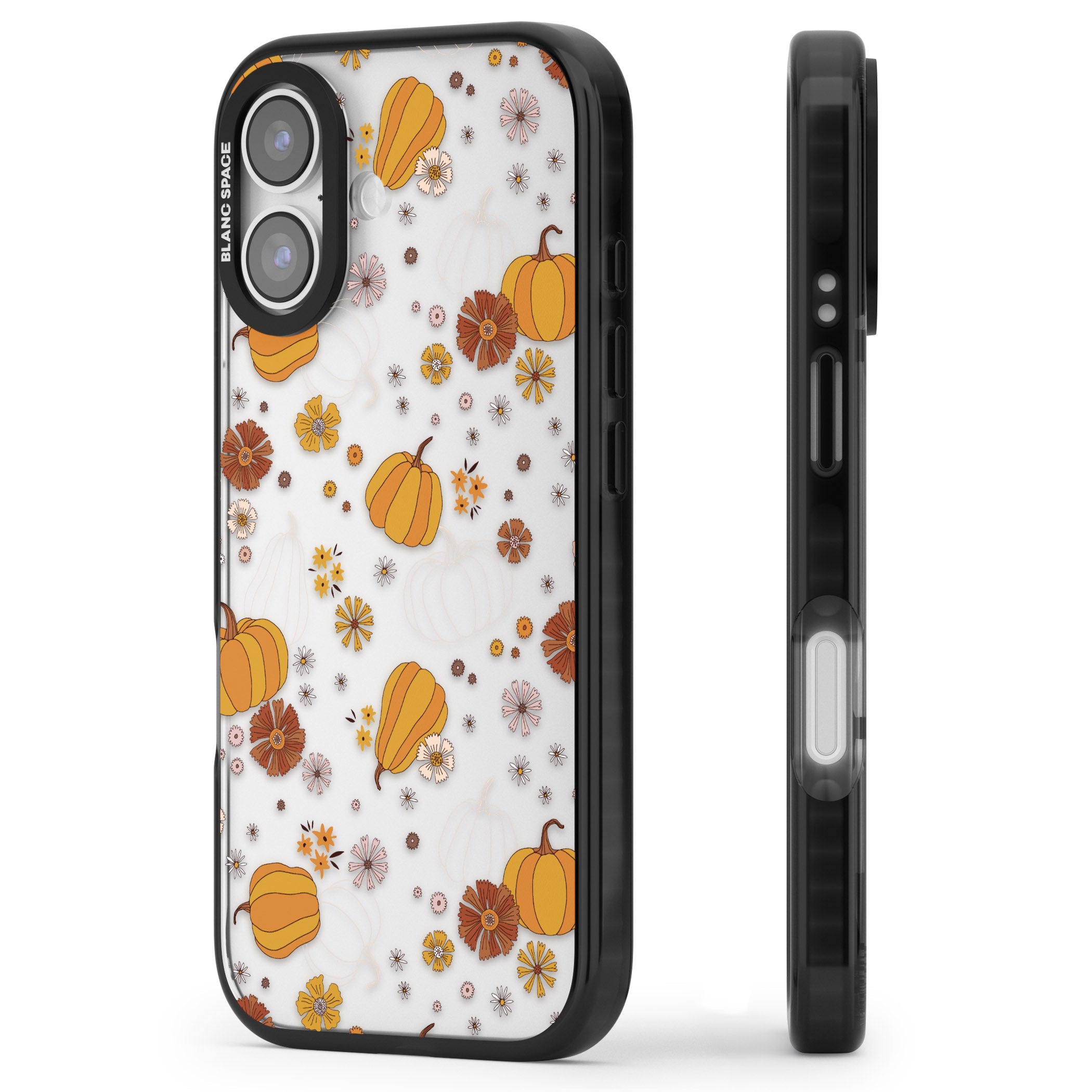 Halloween Pumpkins And Flowers iPhone 17 Impact Black Phone Case Side Profile