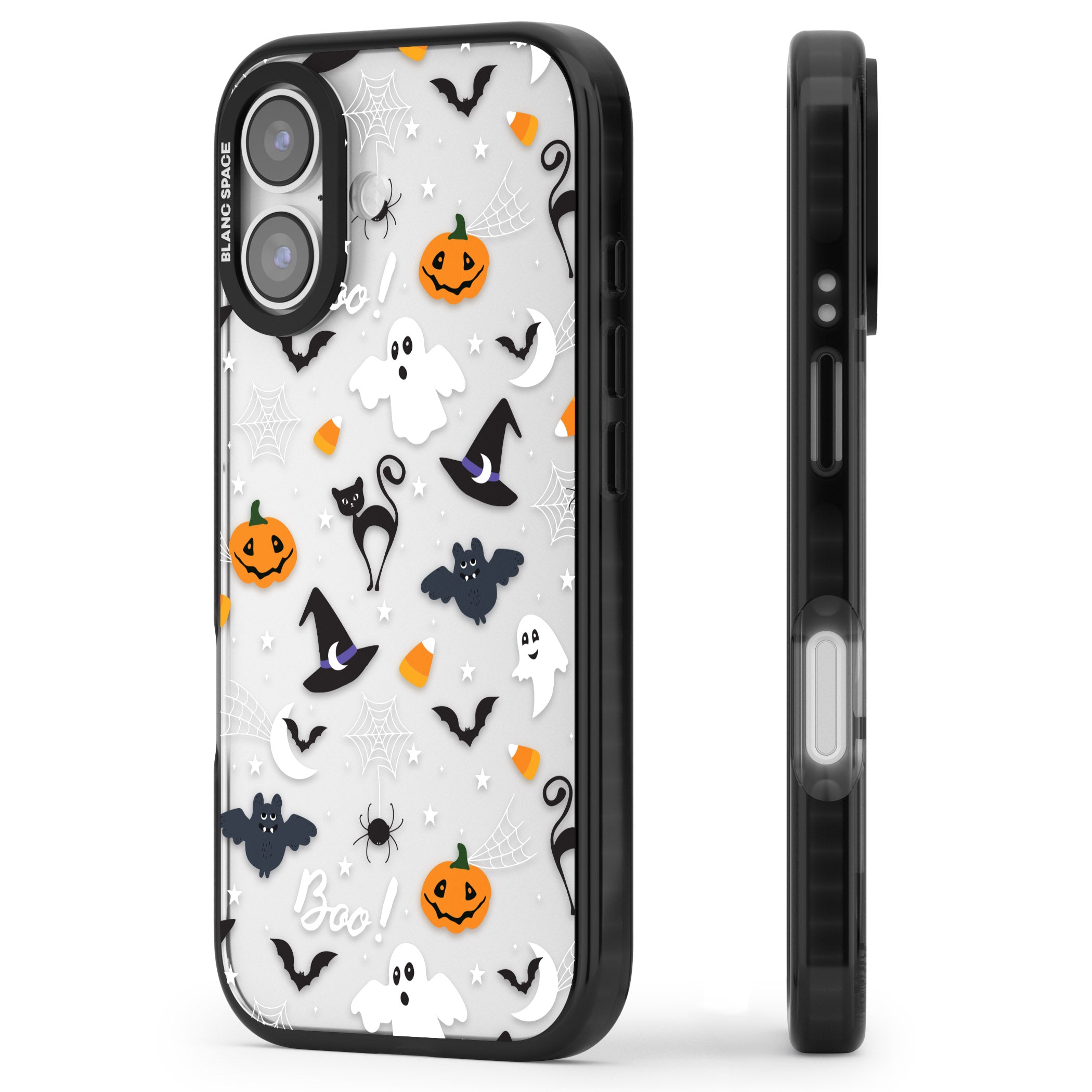 Halloween Mix Pattern iPhone 17 Impact Black Phone Case Side Profile