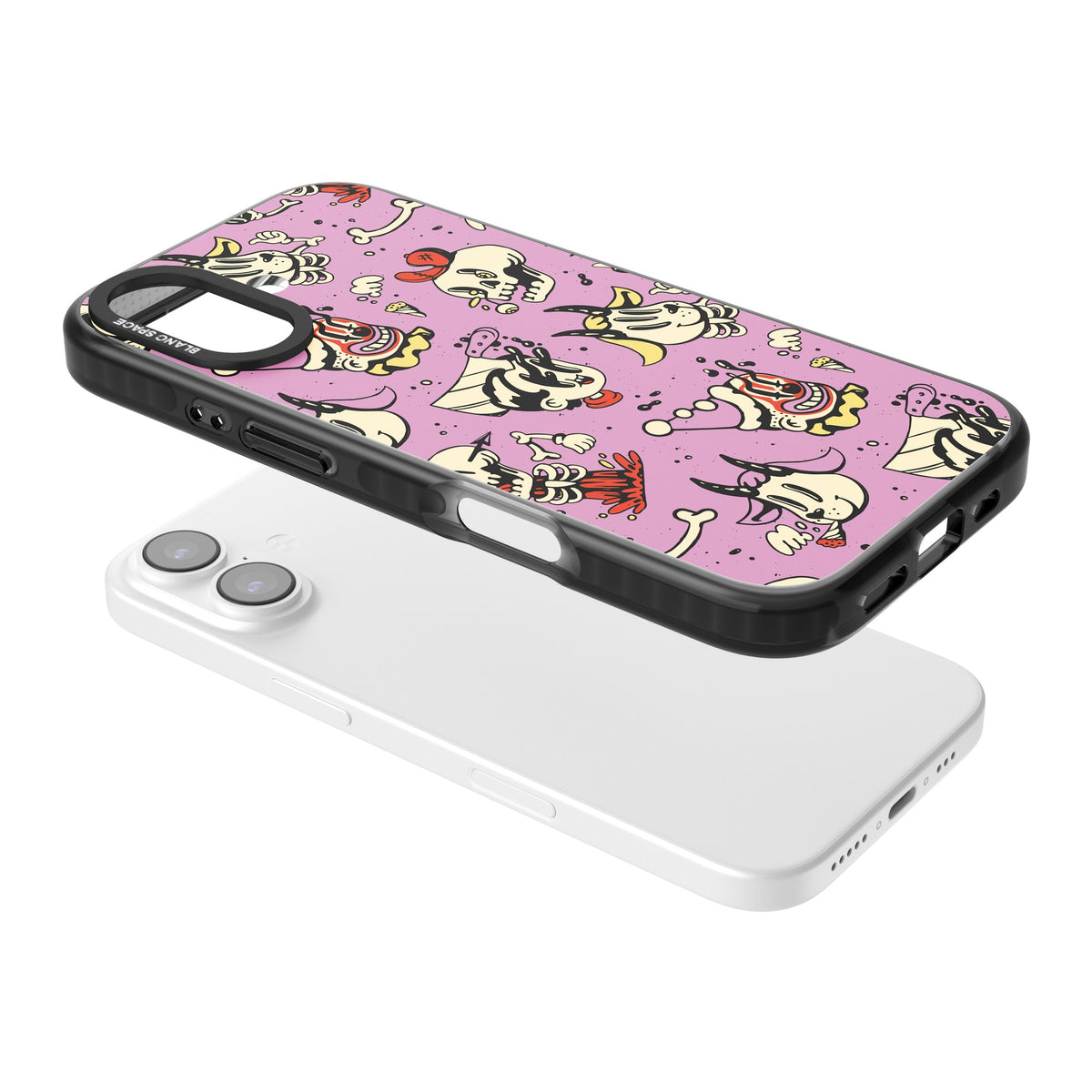 Violet Mischief iPhone 16 / iPhone 16 Plus / iPhone 17 Impact Black Phone Case angled