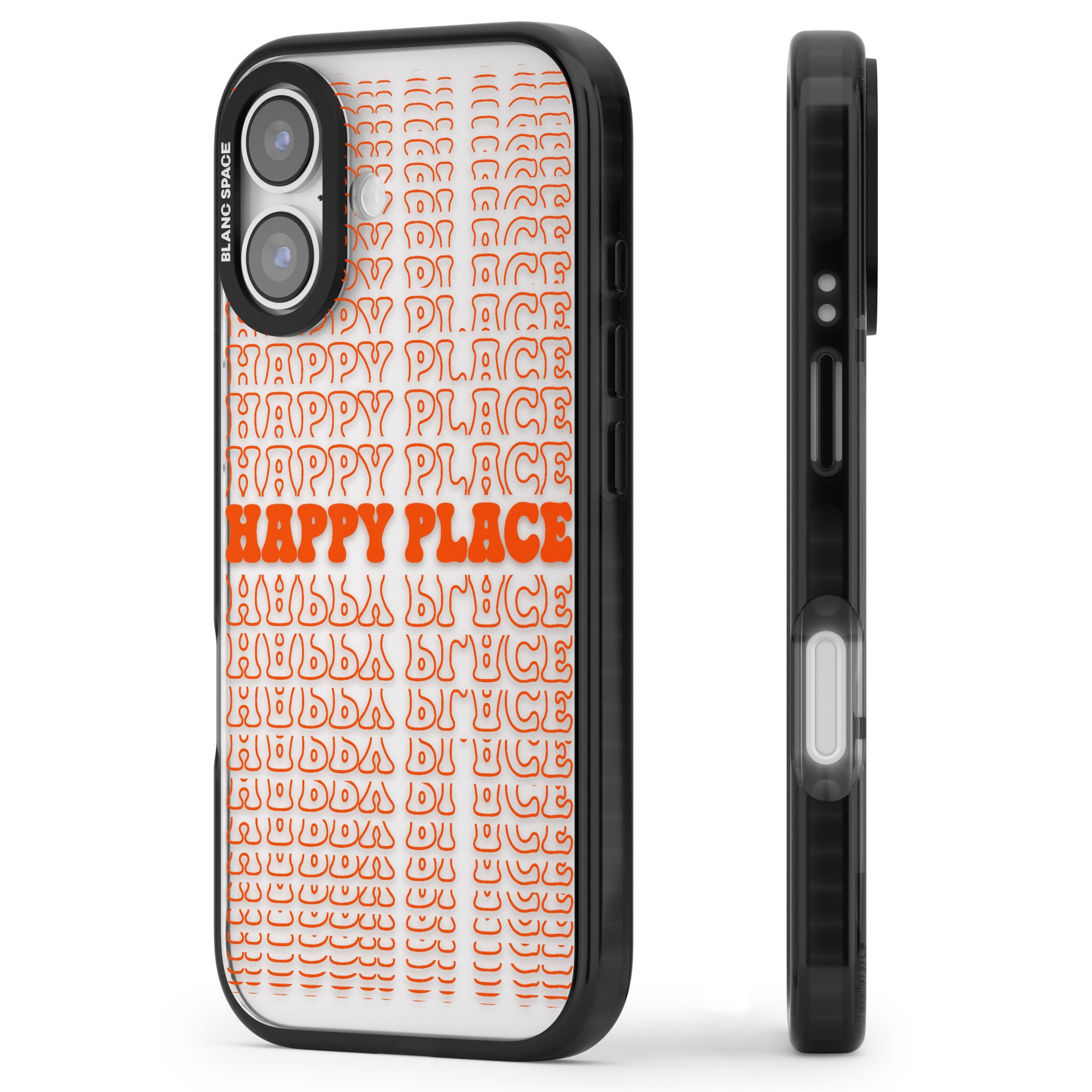 Happy Place (Orange) iPhone 17 Impact Black Phone Case Side Profile