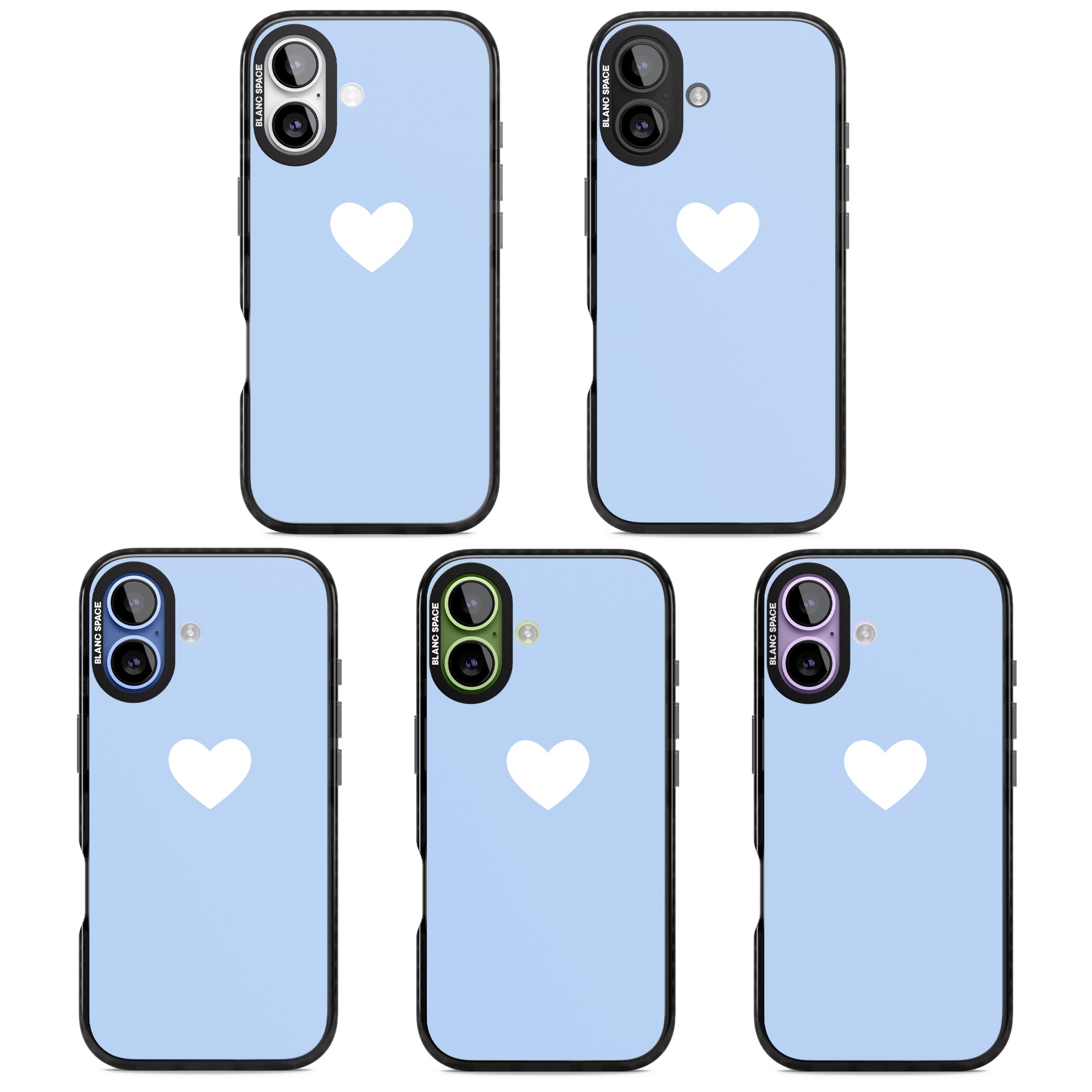 Single Heart Design: White & Baby Blue iPhone 17 Impact Black Phone Case APT Impact Protection