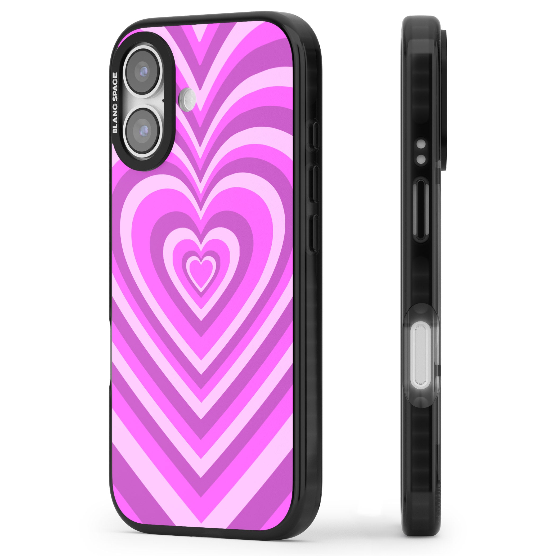 Pink Heart Illusion iPhone 17 Impact Black Phone Case Side Profile