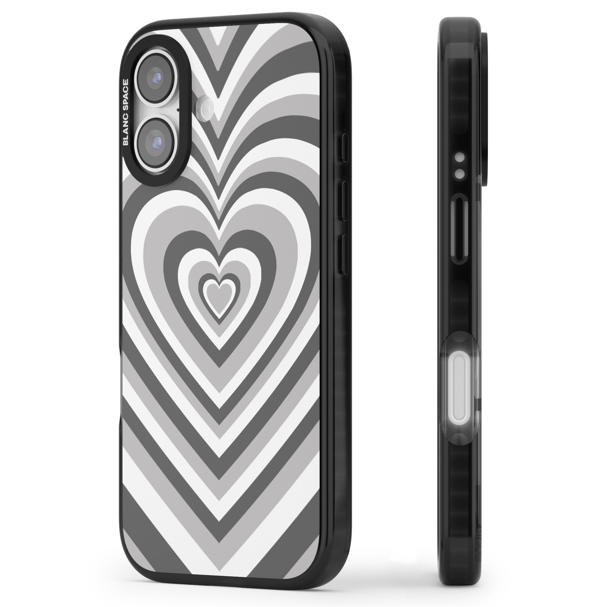 Monochrome Heart Illusion iPhone 17 Impact Black Phone Case Side Profile