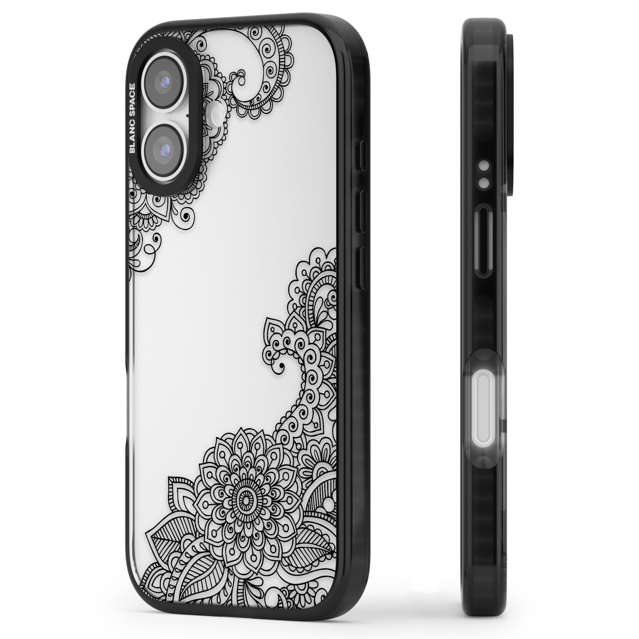 Black Henna Botanicals iPhone 17 Impact Black Phone Case Side Profile