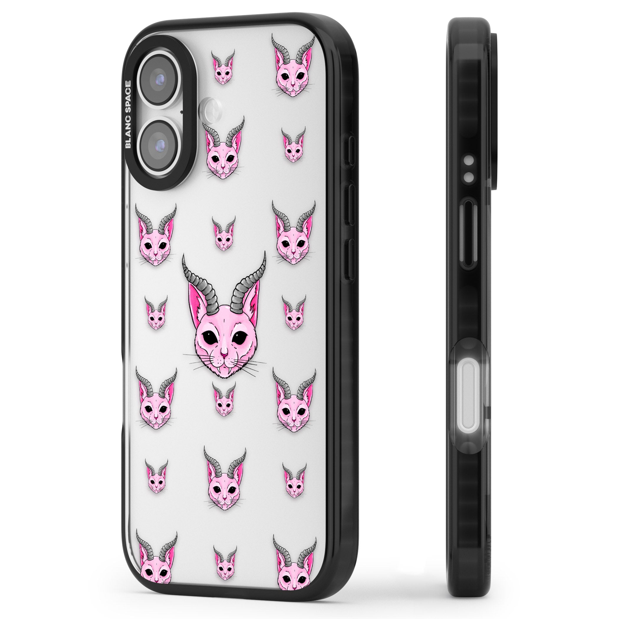 Demon Cat Pattern iPhone 17 Impact Black Phone Case Side Profile