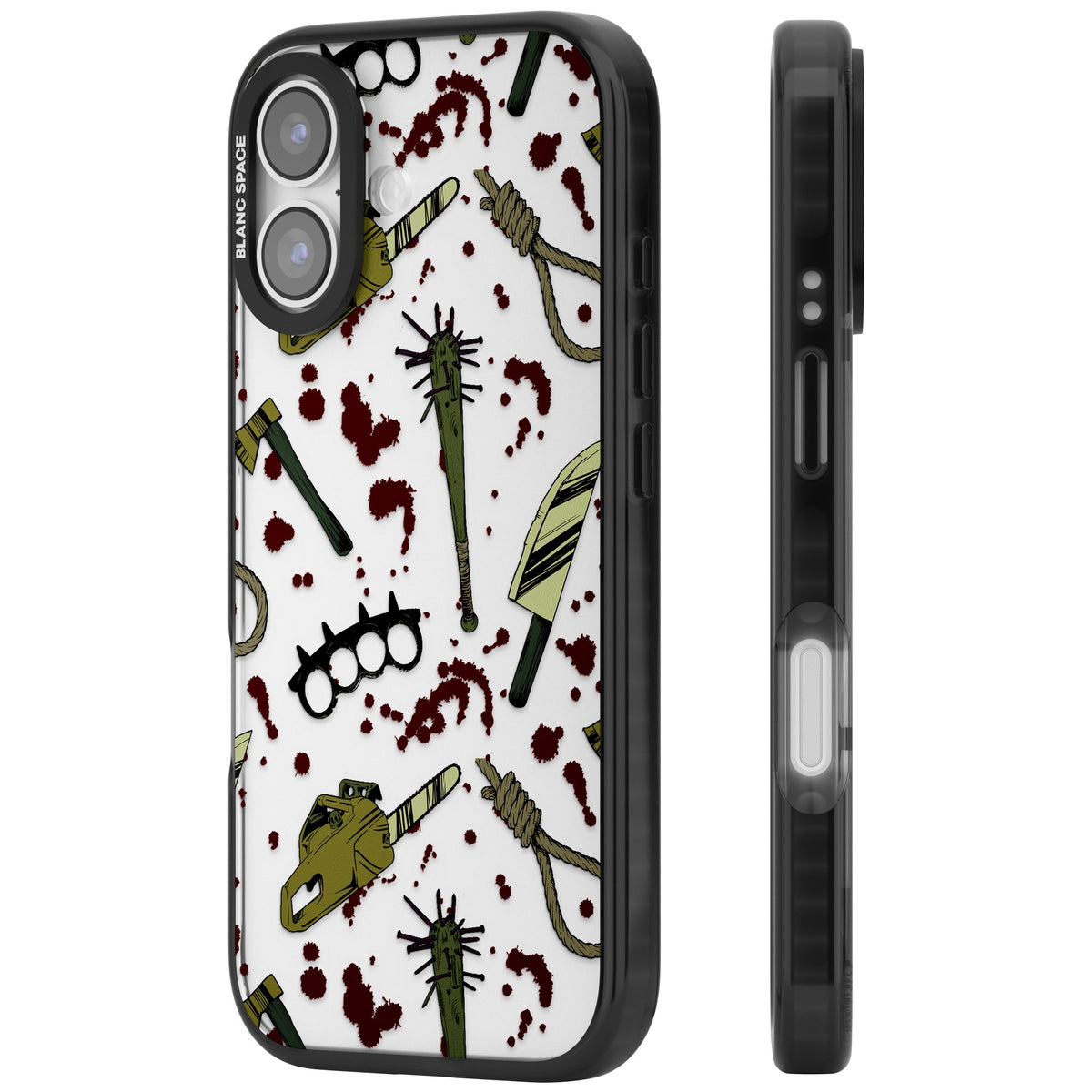 Movie Massacre iPhone 16 / iPhone 16 Plus / iPhone 17 Impact Black Phone Case side