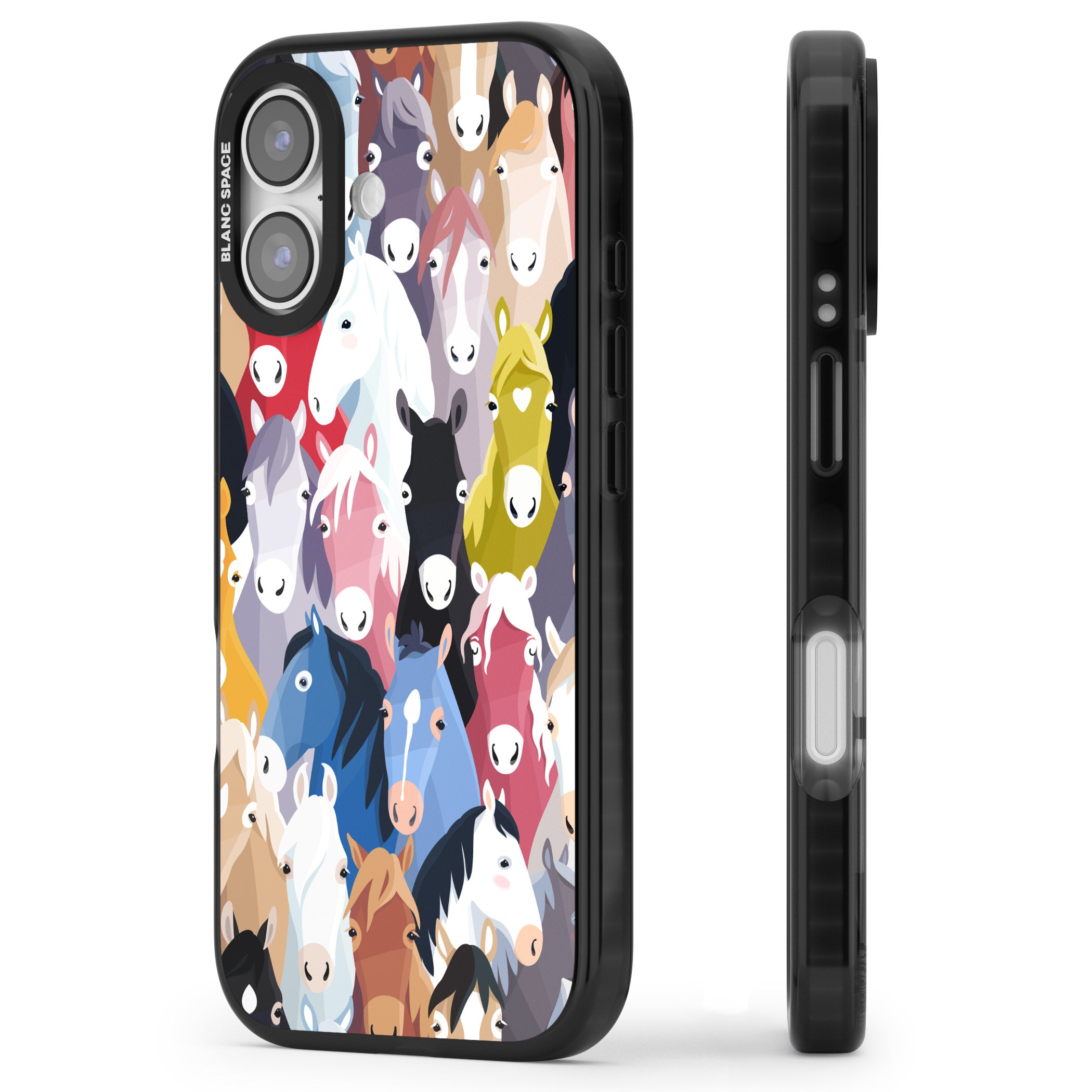 Colourful Horse Pattern iPhone 17 Impact Black Phone Case Side Profile
