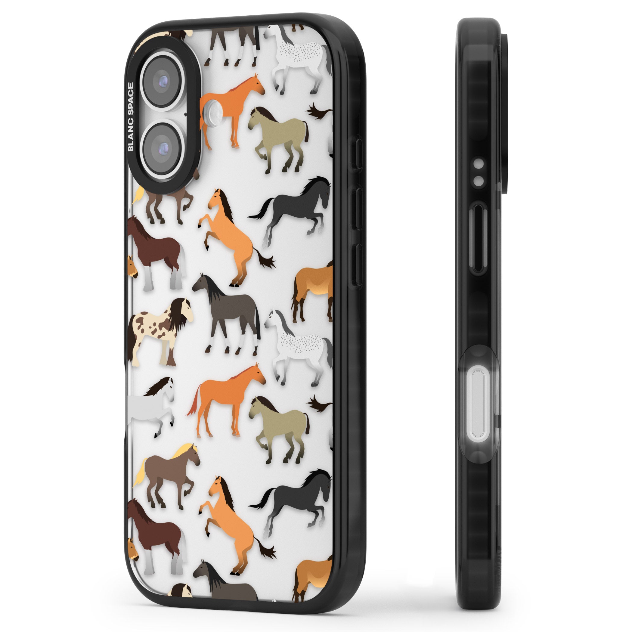 Horse Pattern iPhone 17 Impact Black Phone Case Side Profile