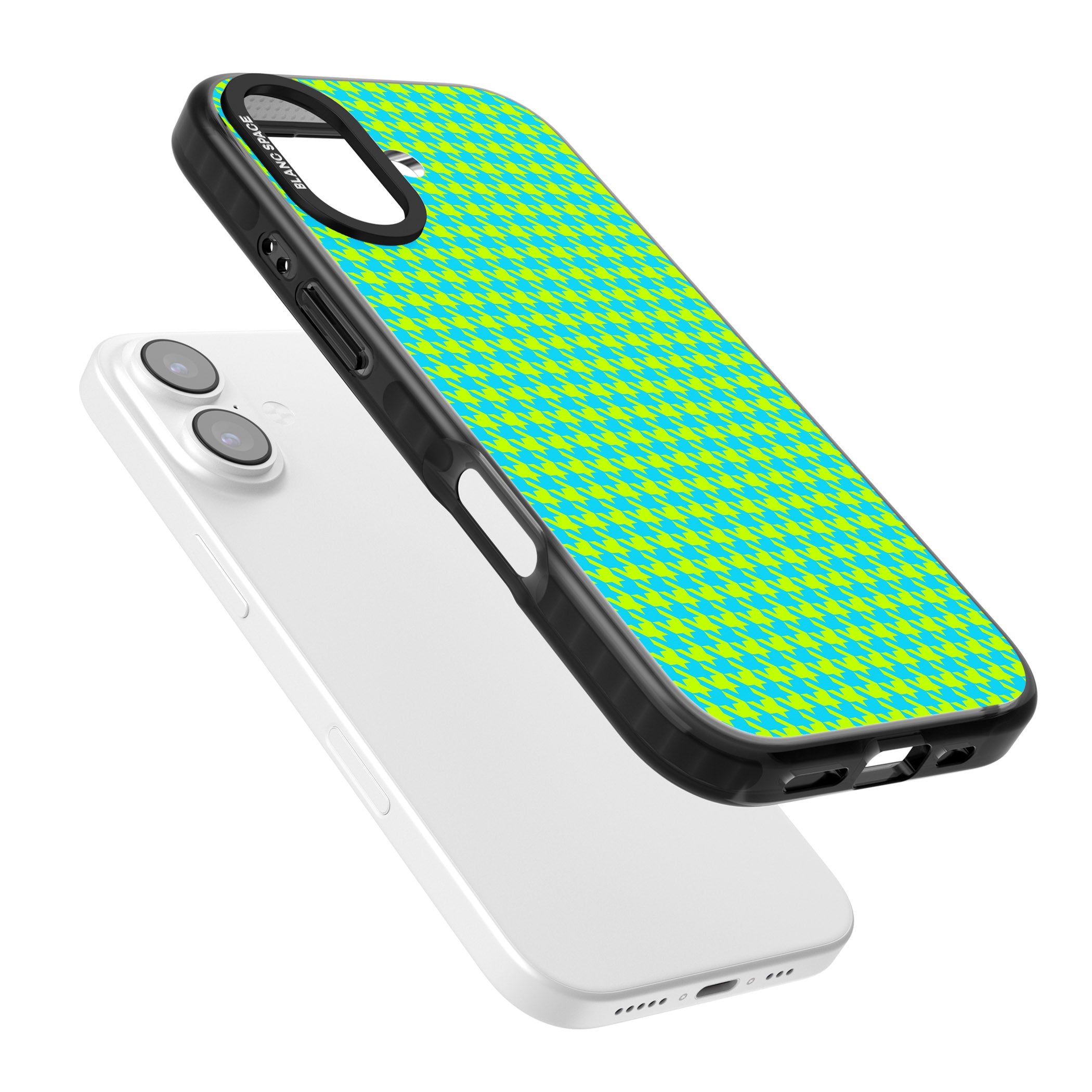 Neon Lime & Turquoise Houndstooth iPhone 17 Impact Black Phone Case Colours