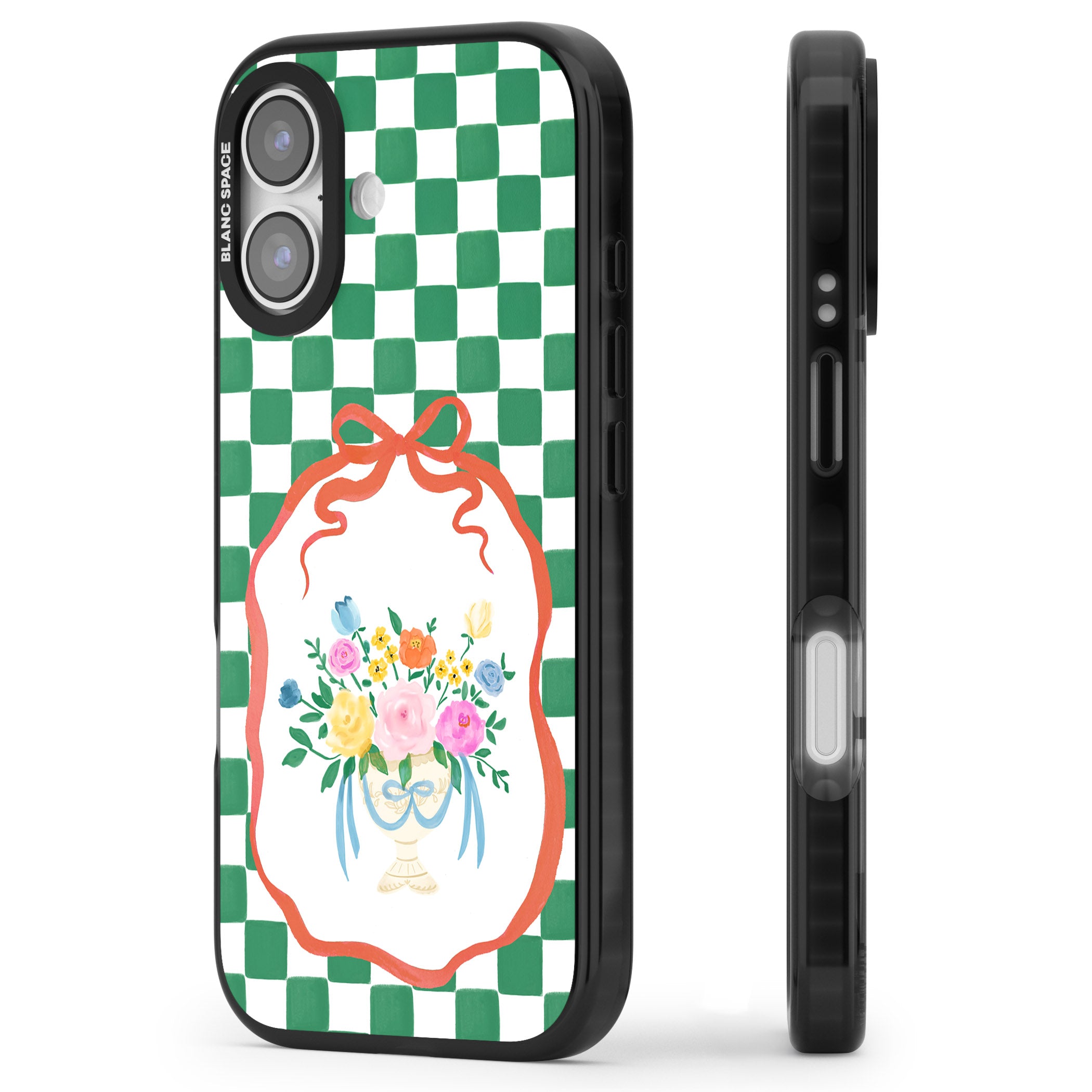 Green Checked Bouquet iPhone 17 Impact Black Phone Case Side Profile