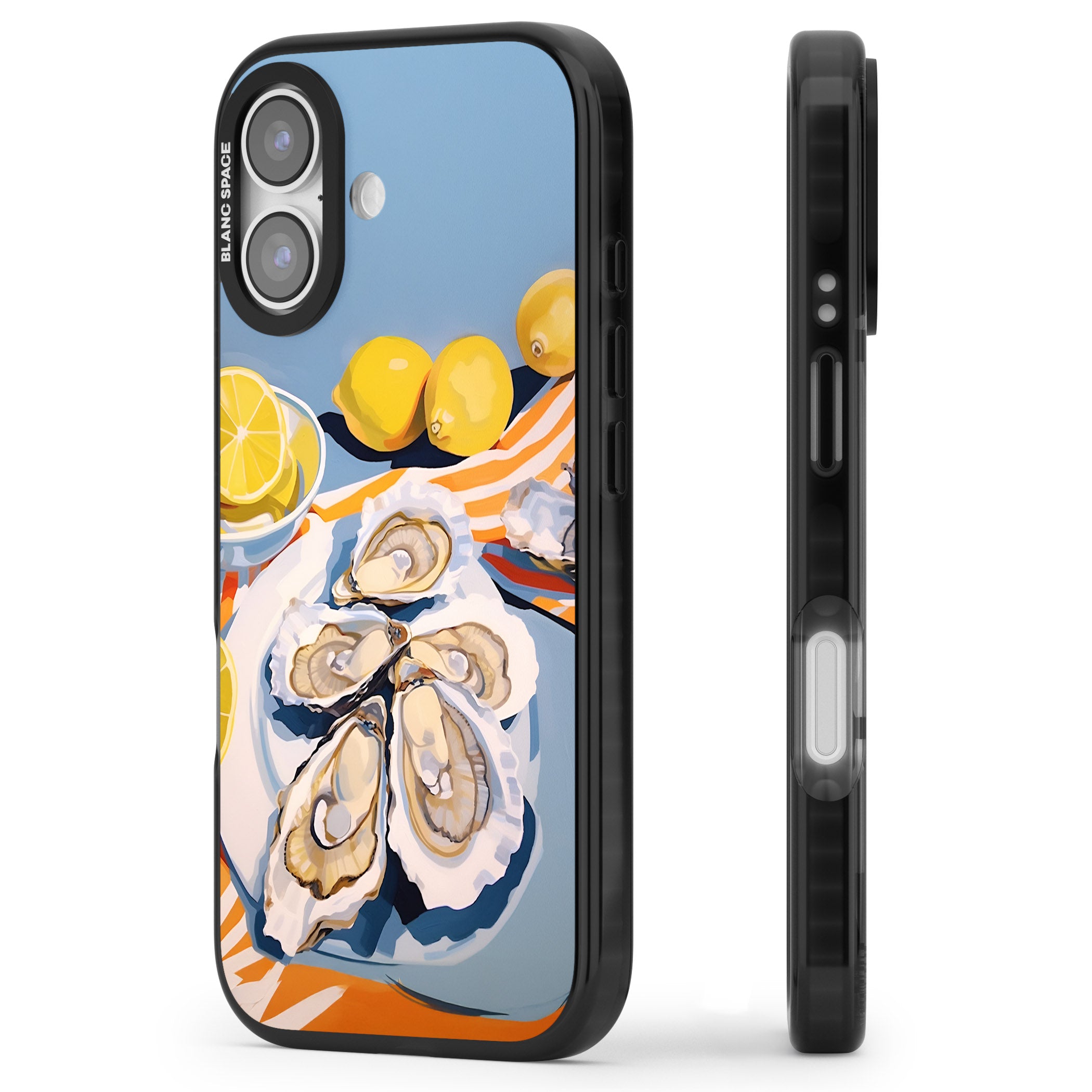 Fresh Oysters & Lemons iPhone 17 Impact Black Phone Case Side Profile