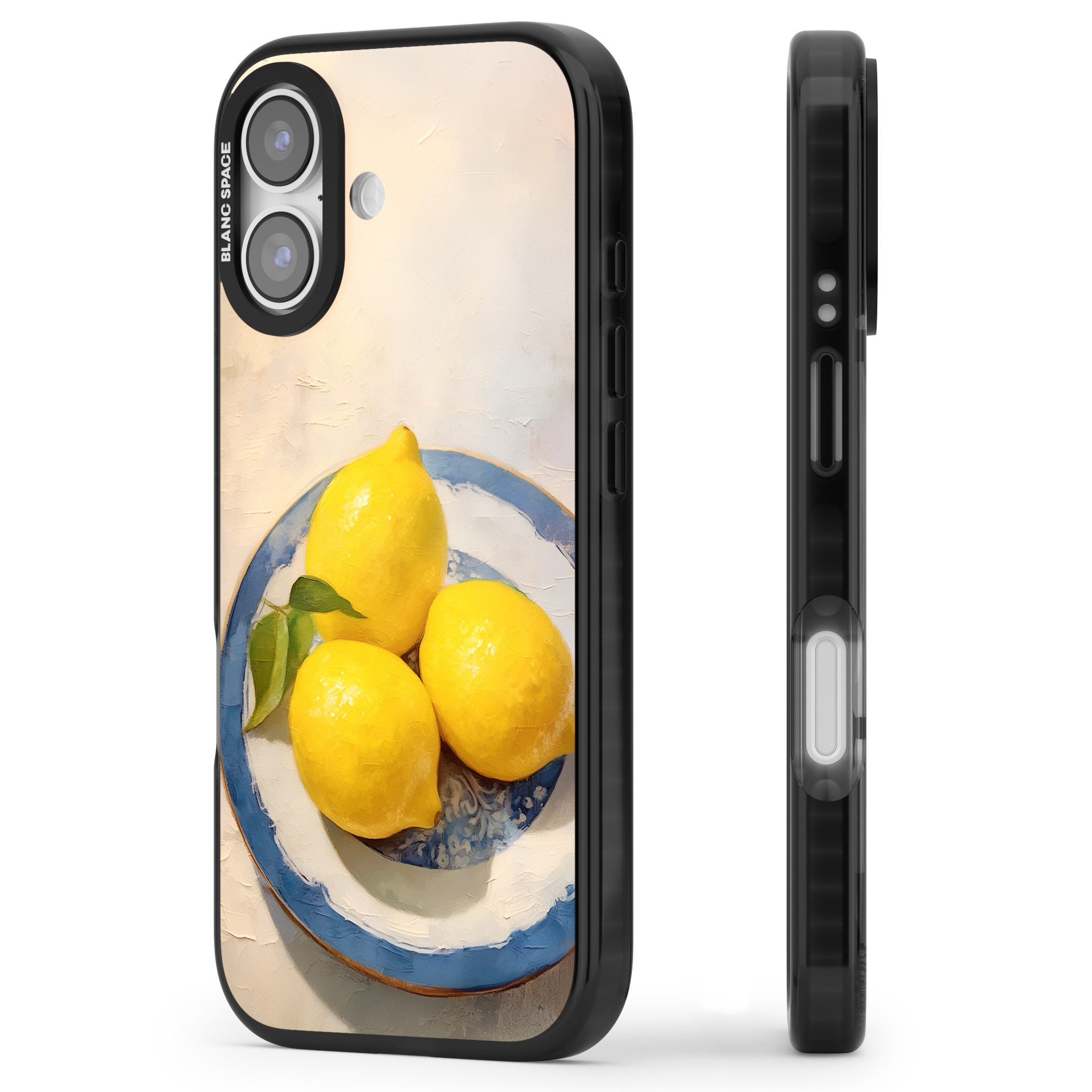 Lemons on Porcelain iPhone 17 Impact Black Phone Case Side Profile